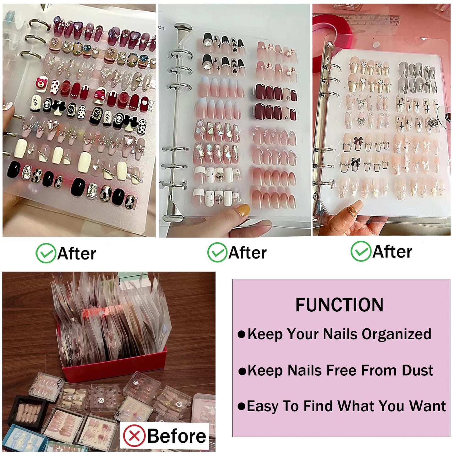GUXACU Press On Nail Organizer 10 PCS Clear Empty Press On Nail Storage Press On Nail Packaging for Fake Nail Storage Nail Display Book Nail Salon Press On Nail Supplies Organizer with Nail Tape