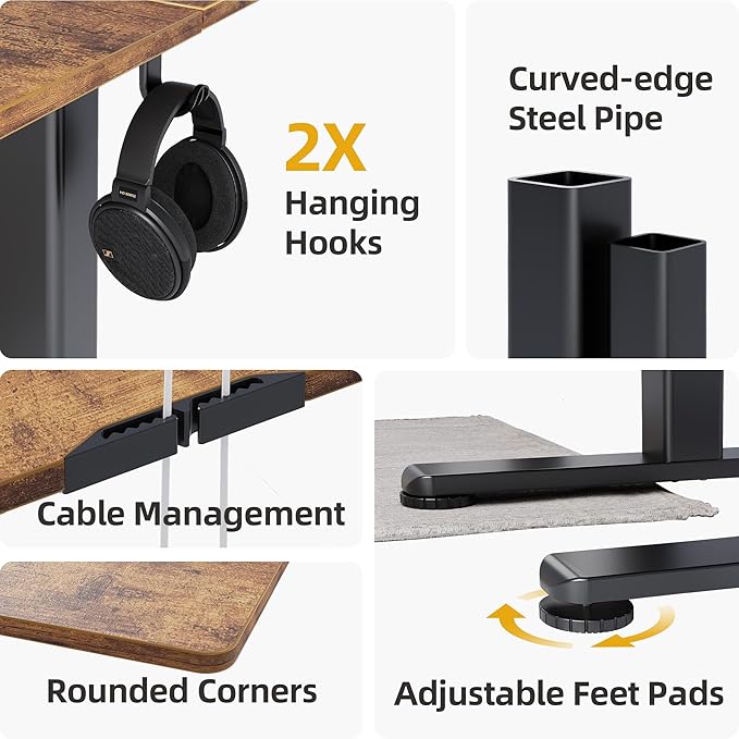 Claiks Electric Standing Desk, Adjustable Height Stand up Desk, 55x24 Inches Sit Stand Home Office Desk with Splice Board, Black Frame/Rustic Brown Top