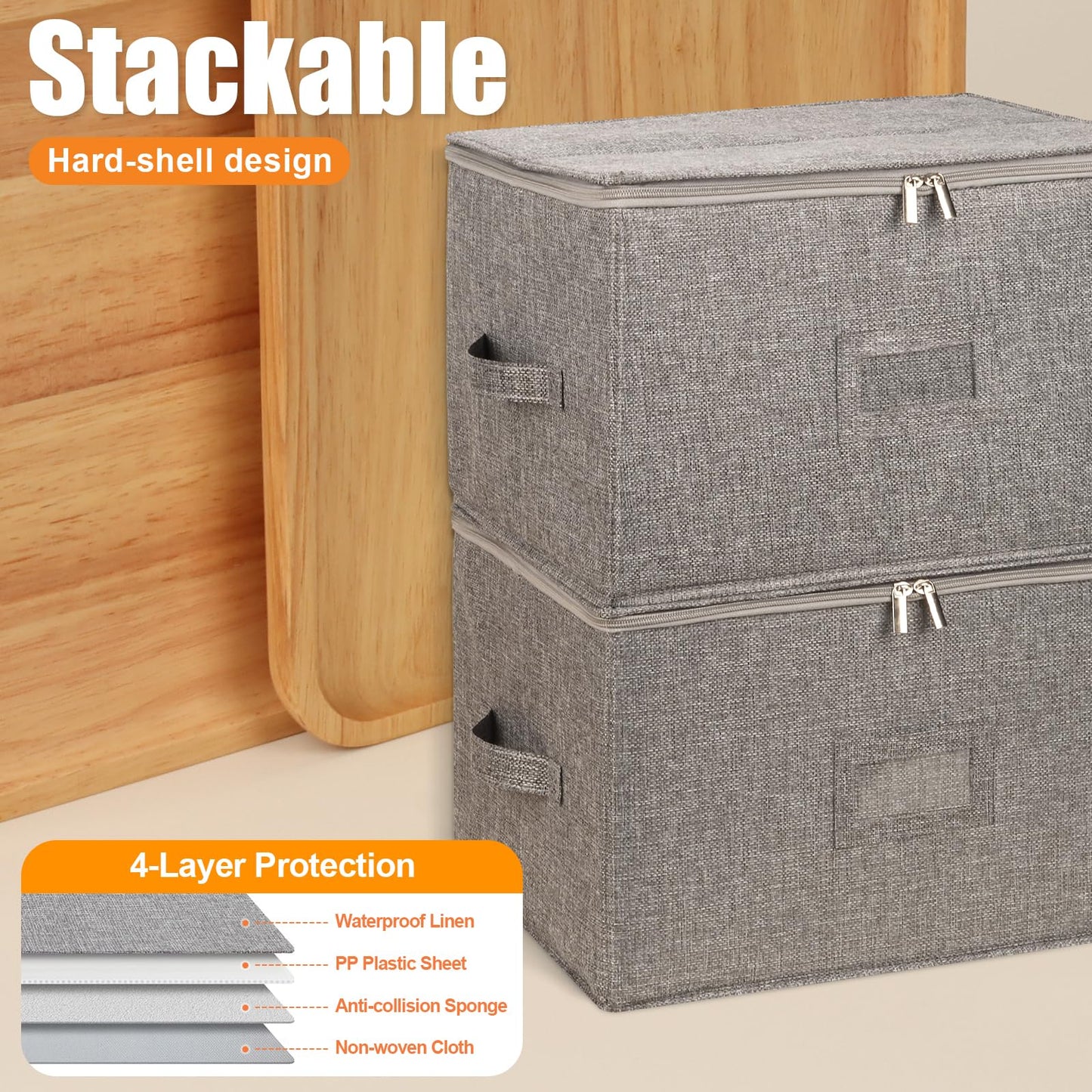 Kukikan Wine Glass Storage Box 2-Pack, Stemware Container Cases, Stackable w/Hard Shell Top Sides Bottom, Moving Supplies, China Storage Containers for 24 Crystal Glasses Drinkware 9.2'' Tall, Grey