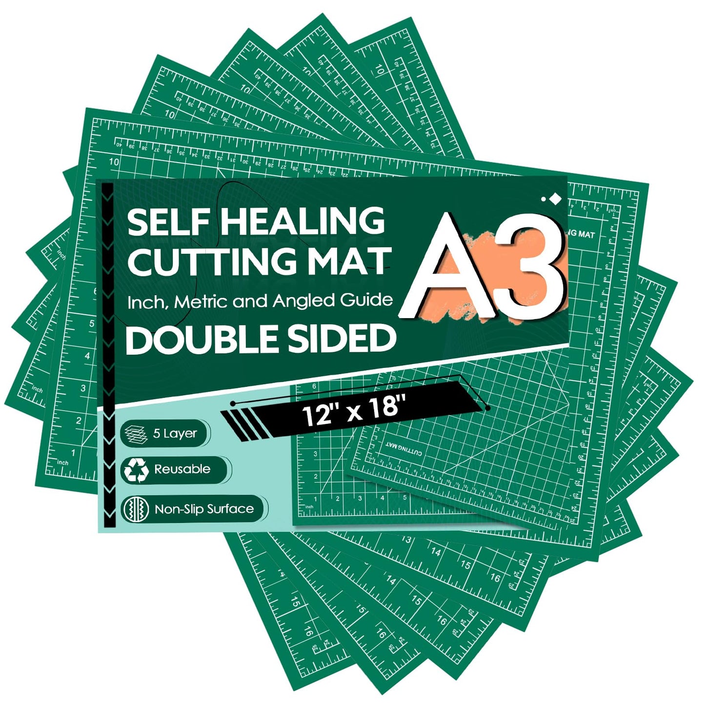 5 Packs Self Healing Cutting Mat 12" x 18" Rotary Cutting Sewing Mat A3, 5-Ply Cutting Board for Fabric Crafting Sewing Scrapbooking Quilting and Precision Cutting