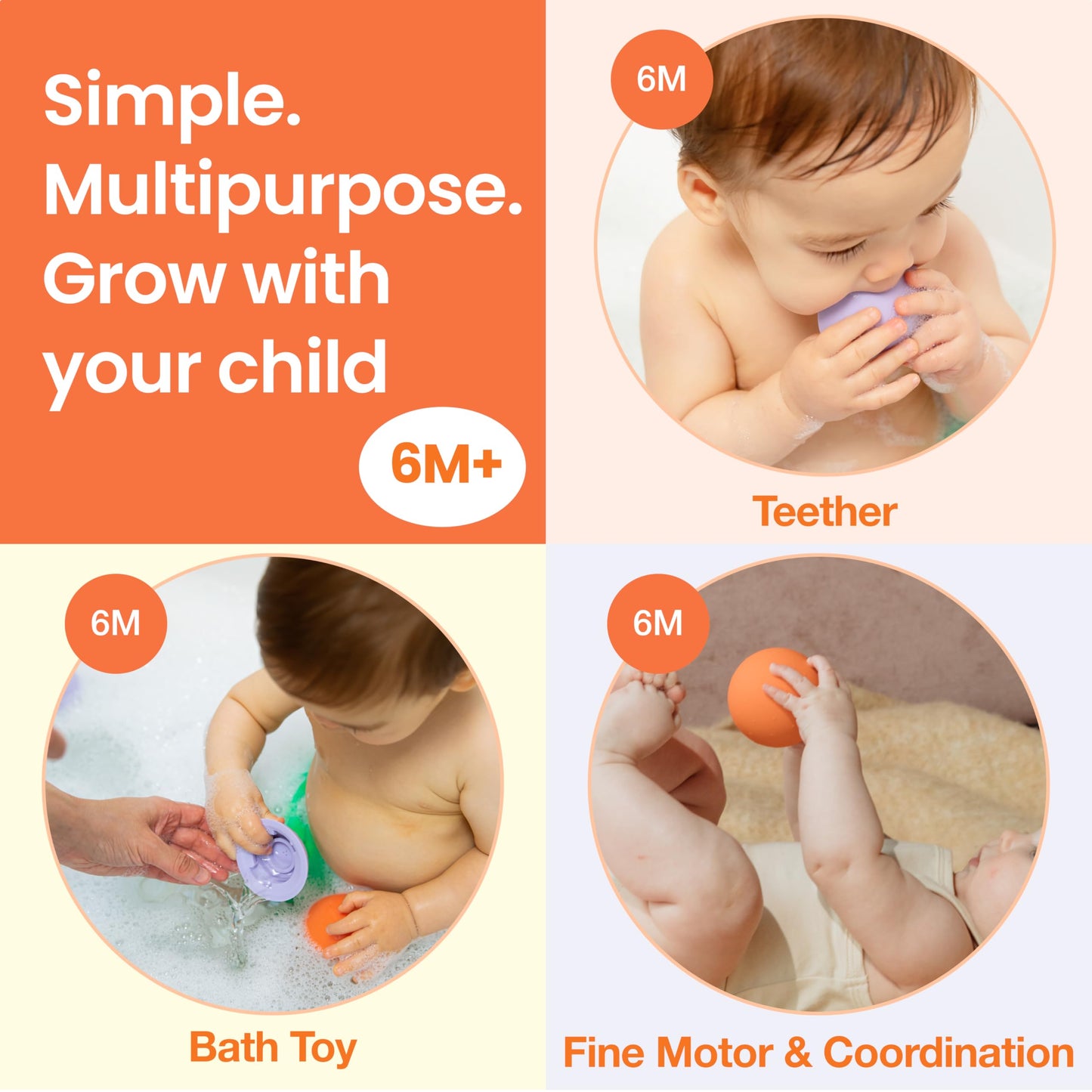 b is for Ball® Food Grade Silicone Sensory Baby & Toddler Ball | teether | squirty Bath Toy | Stacking Toy | Montessori Toy | Dishwasher Safe | 6 Months+ | 2 Ball Set