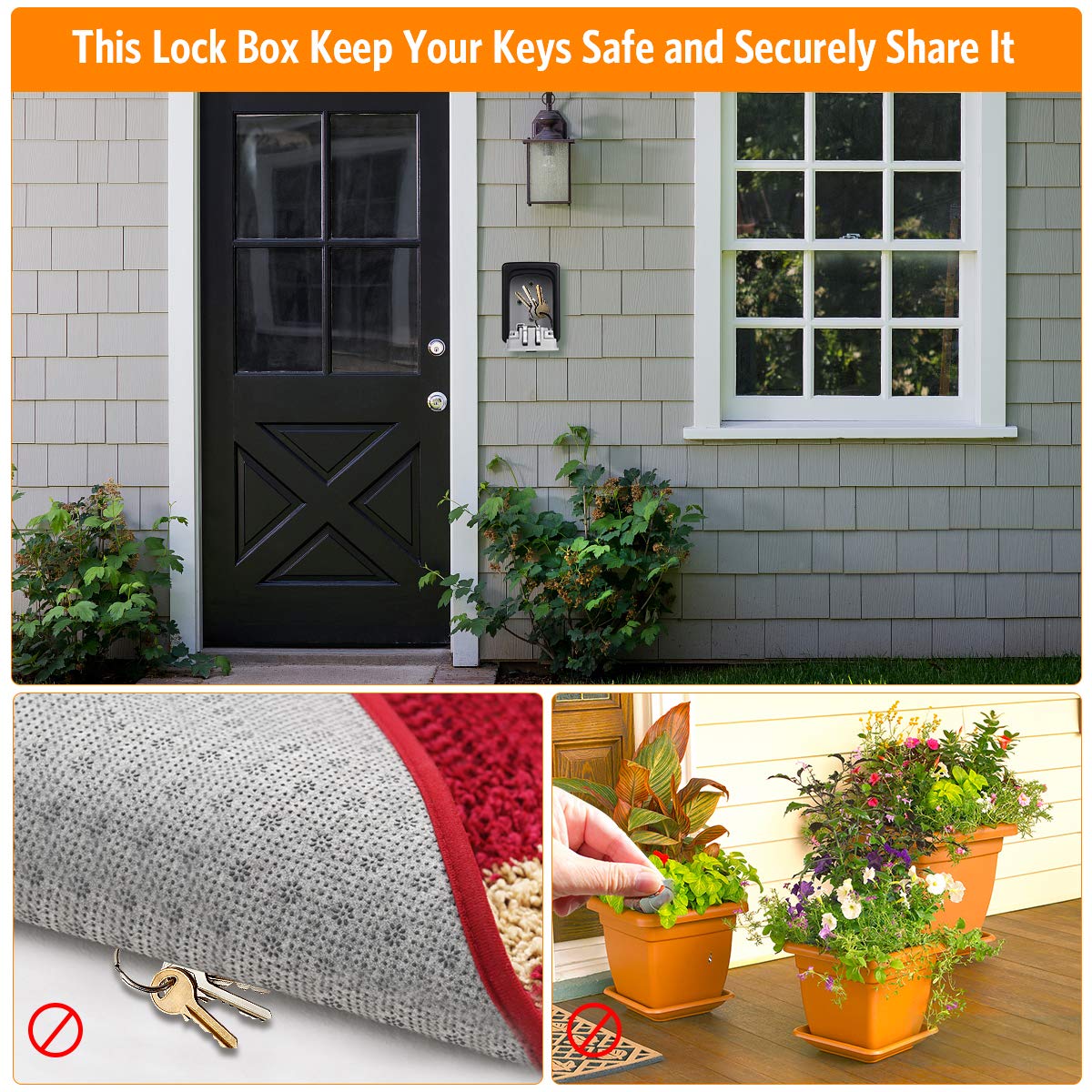 Key Lock Box Wall Mounted, Fayleeko 4 Digit Combination Lockbox for Outside, House Keys - 5 Keys Capacity, Key Safe Security Storage Lock Box for Indoor, Outdoor, Garage, Garden, Store (Grey, 1Pack)