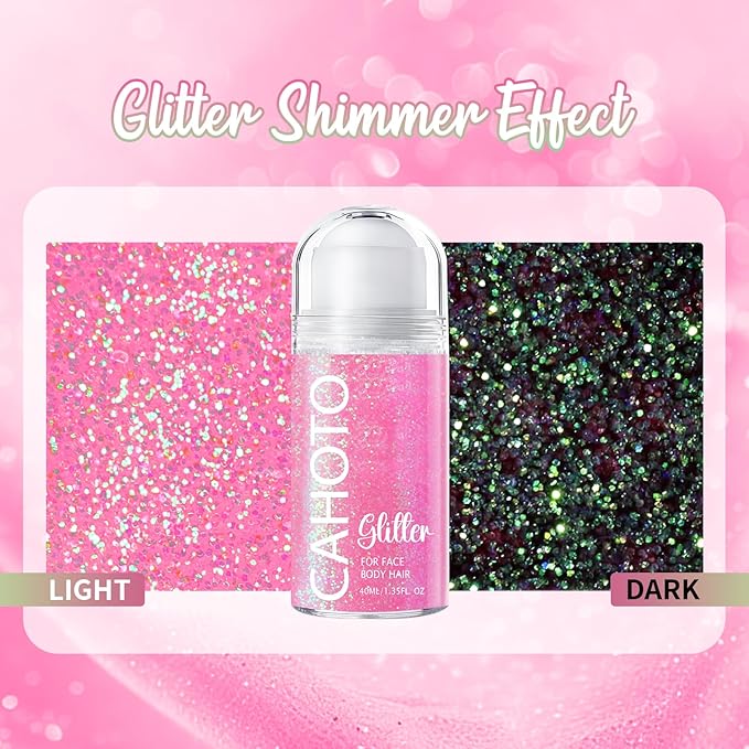 CAHOTO Flamingo Rolling Glitter for Face Body & Hair, Sparkling Holographic Chunky Shimmer, Roll-on Sequins for Singer Concert Rave Festival Halloween Party Carnival, 1.35fl.oz