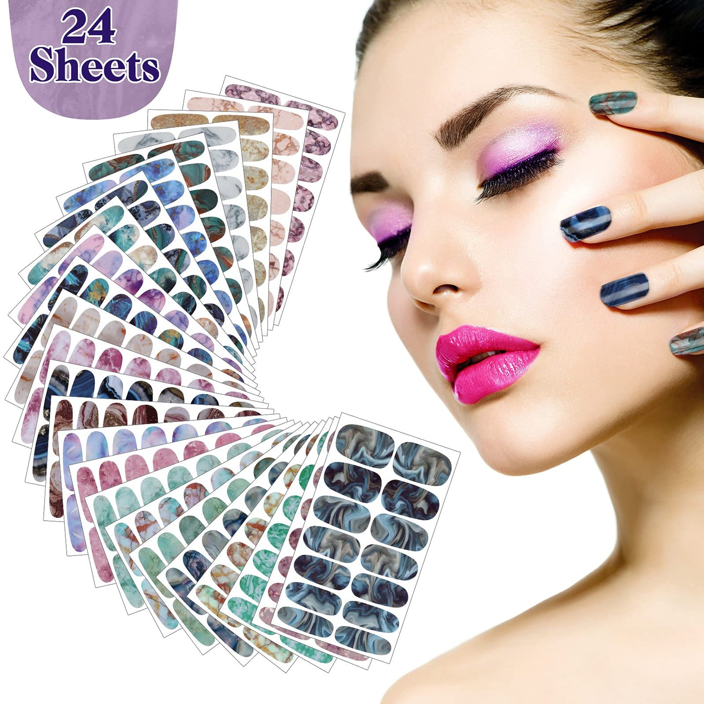 Maitys 336 Pieces 24 Sheets Full Wrap Nail Polish Strips Stickers Self Adhesive Gel Nail Strips Art Decals with File for Women DIY Decorations(Retro Style)