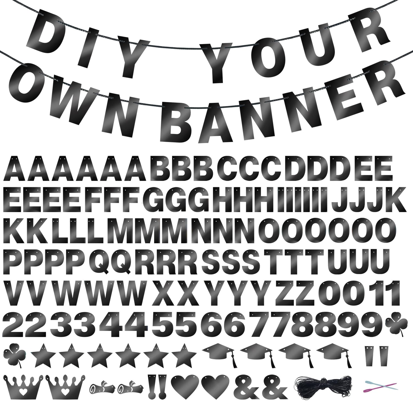 131 PCS Custom Banner DIY Letter Banners Personalized Banner for Birthday Congratulations Wedding Party Banners Black 5-inch
