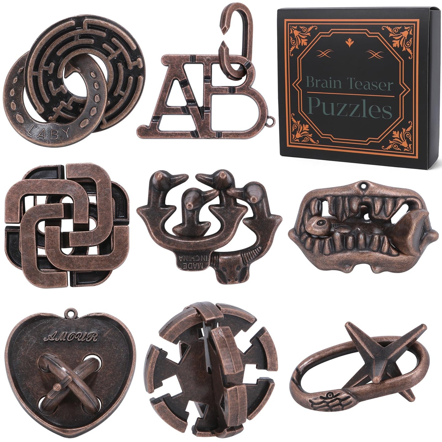 8 Pcs Brain Teaser Puzzles for Adults Teens - Metal Puzzles 3D Puzzle Game Toys for Adults Teens - Unlock Interlocking Puzzle Adult IQ Education Smart Toys