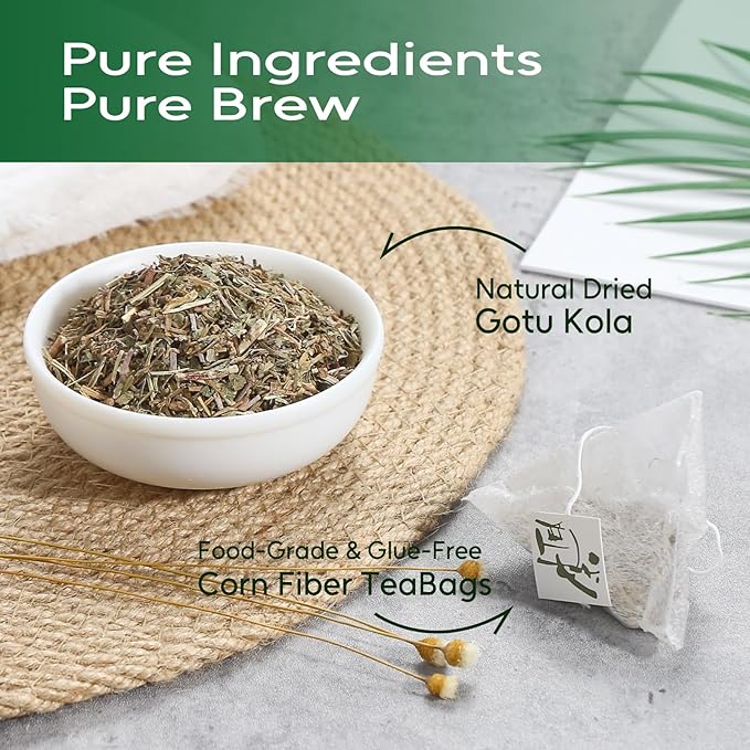 FullChea -Gotu Kola Tea, 50 Teabags - Premium Dried Gotu Kola Leaves - Natural Herbal Tea With Antioxidants & Minerals - Non-GMO - Caffeine-Free - Support Focus