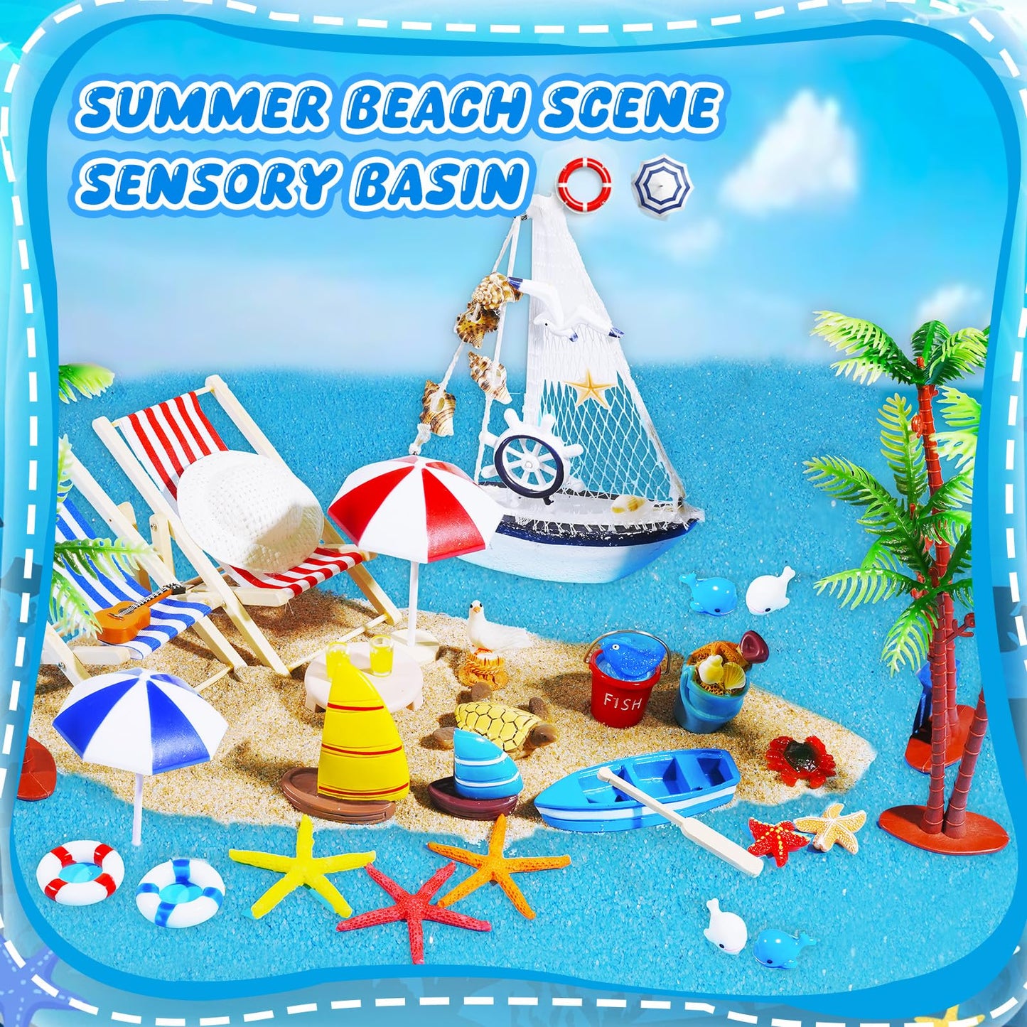 Pamonrueer 39 Pcs Miniature Summer Beach Accessories Ocean Diorama Supplies Sand Box Beach Theme Cake Decorations Sea Animal Figurines Shell Cake Topper Party Gifts Diorama Projects