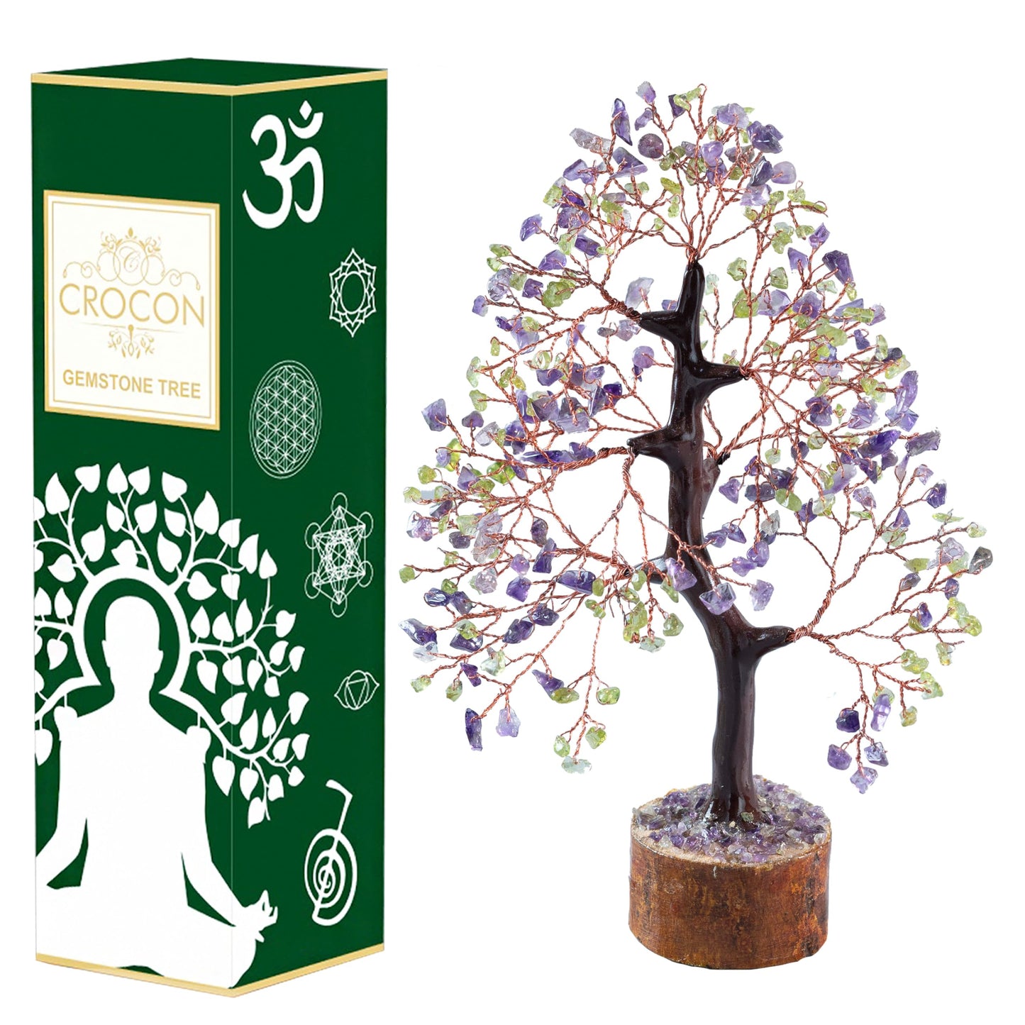 Crocon® Amethyst & Peridot Crystals Tree Home Decor, Birthday Gifts for Women, Sister Gemstone Gift for Her Money Tree Crystals and Healing Stones House Warming Gift, Spiritual Decor Present
