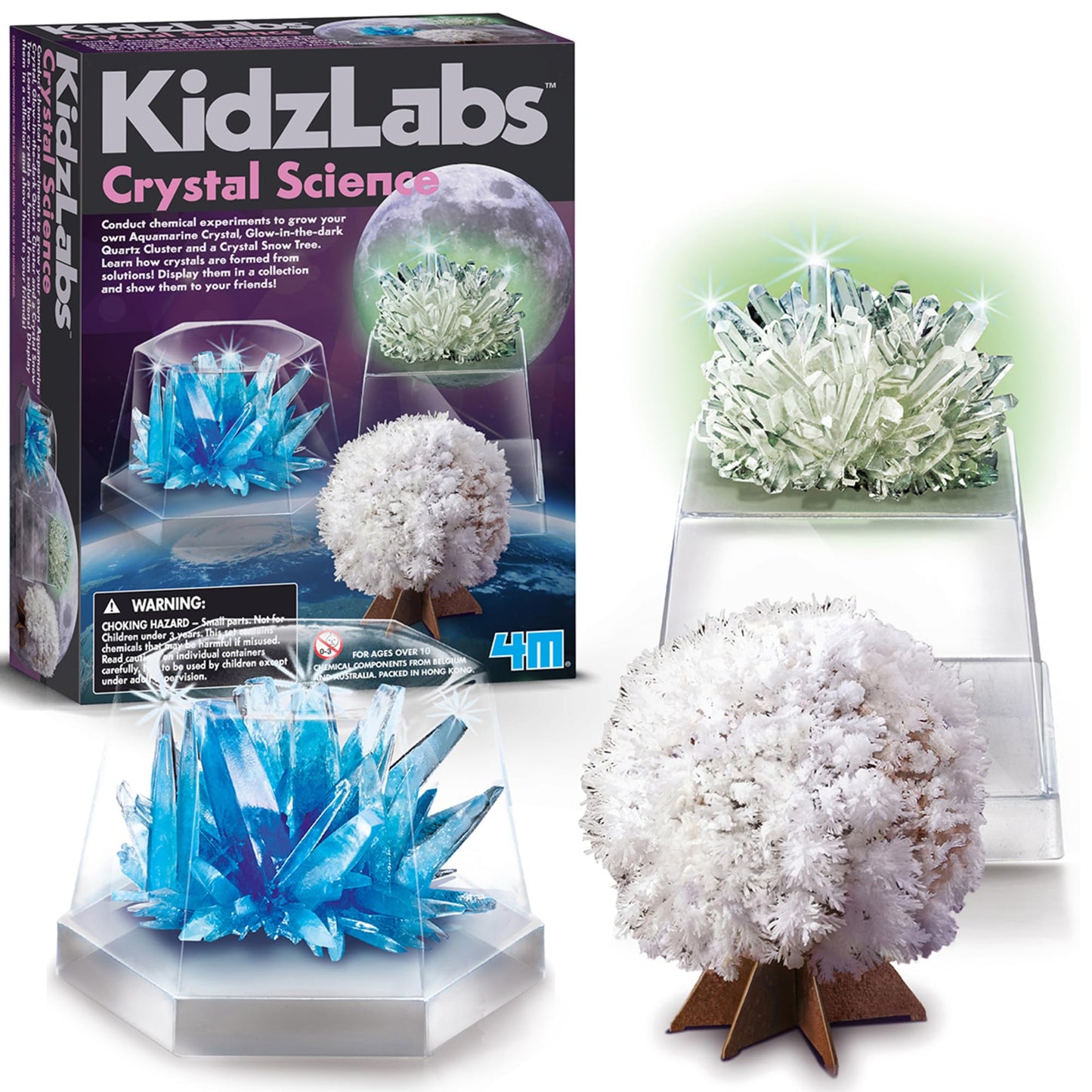 4M: KidzLabs - Crystal Science Kit - Grow 3 Unique Shaped Crystals, DIY STEM Craft, Mix Compounds & Observe Growth, Geology-Chemistry-Science, Kid 10+