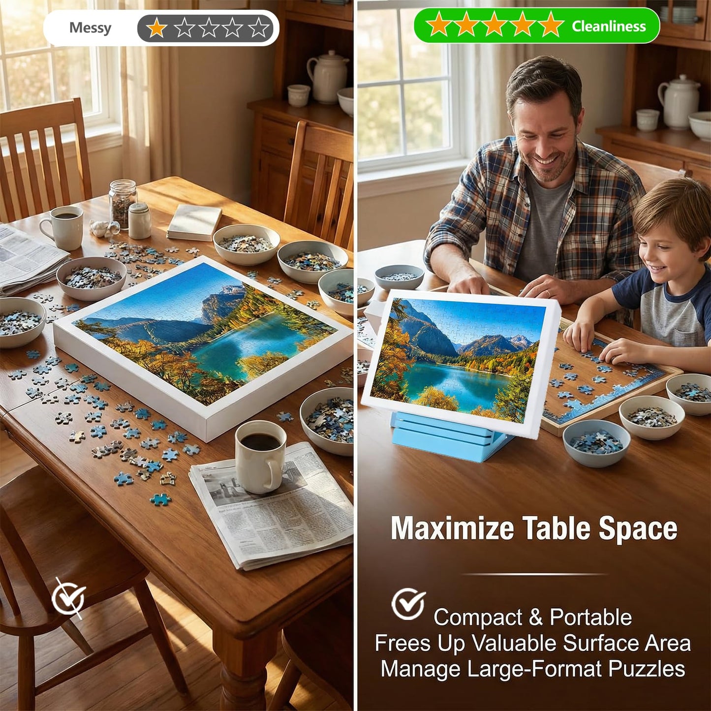 2PCS Jigsaw Puzzle Box Stand-Hands-Free Puzzle Lid Holder&Viewer-Universal Puzzle Cover Prop Display Rack to Save Table Space&Reduce Glare-Adjustable 3 Angle Holder,Essential Puzzle Accessories Gift