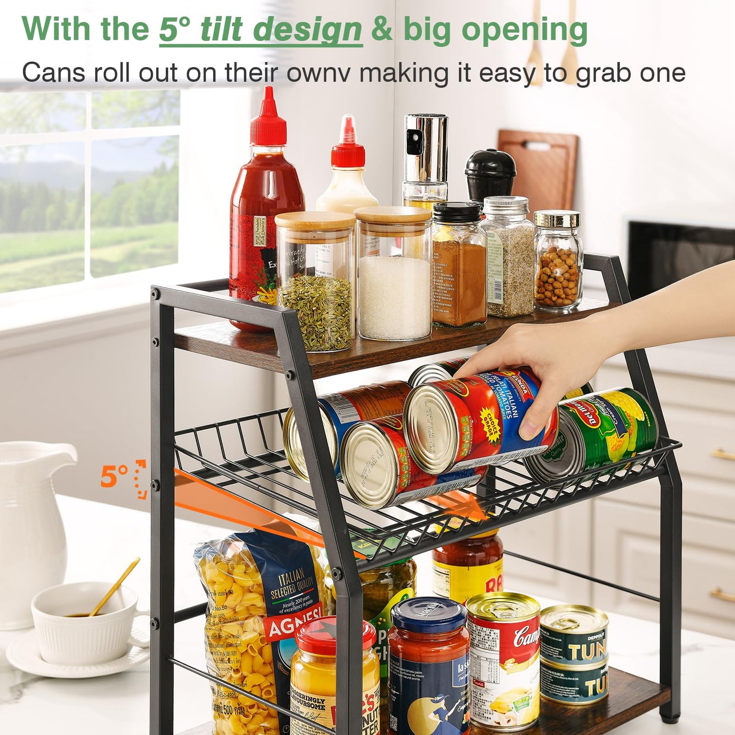 YIYYZI Kitchen Countertop Organizer, Snack Organizer Candy Display Stand Coffee Station Organizer, 3 Tier Wooden Counter Storage for Soda Cans Condiment Tea, for Pantry Office Bathroom, White (Black)