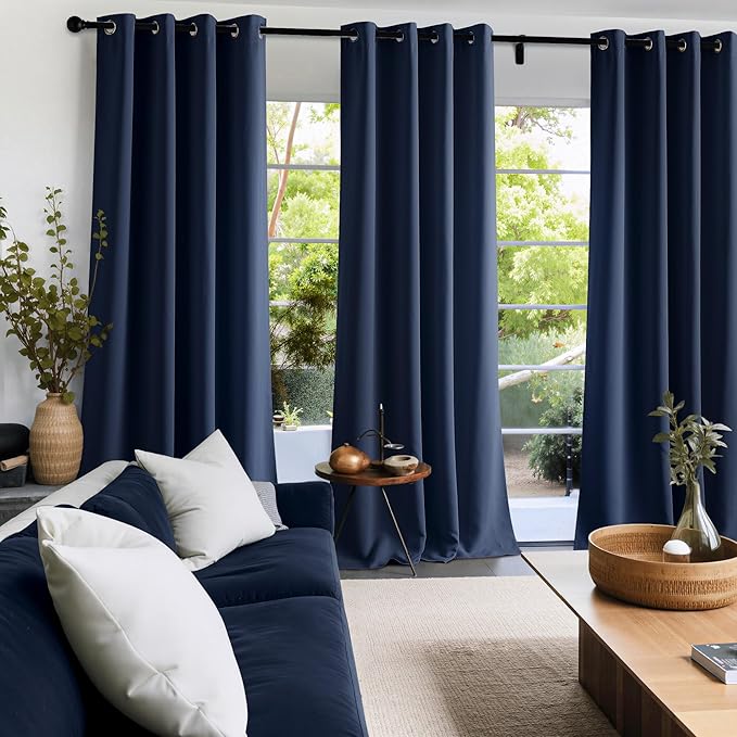 NICETOWN Room Darkening Draperies Curtains Panels, 2 Panels Navy Blue W52 x L96