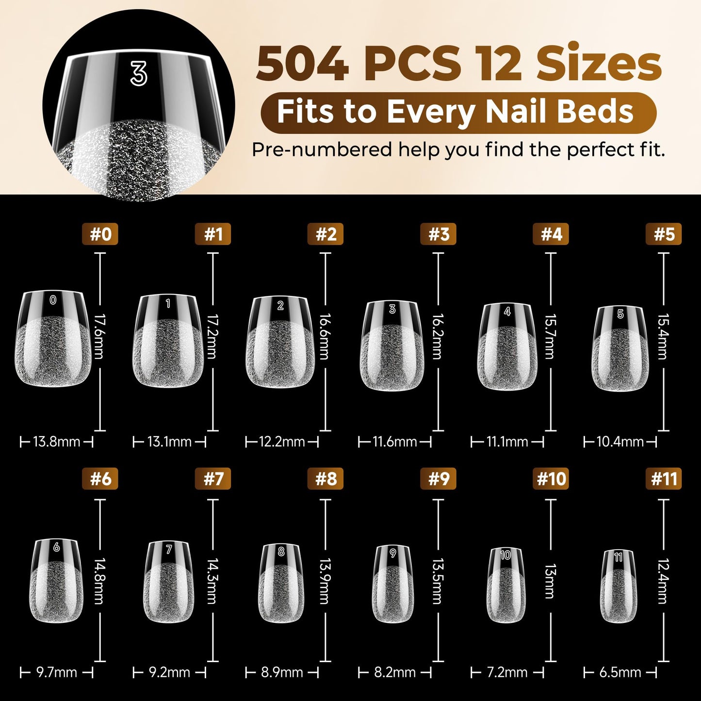 UNA GELLA Extra Short Coffin Nails Tips: 504pcs Pre-etched XS Short Nails, 12 Sizes Clear Coffin Press on Nails Full Cover Gel Tips Acrylic False Fake Nails Extension DIY Salon