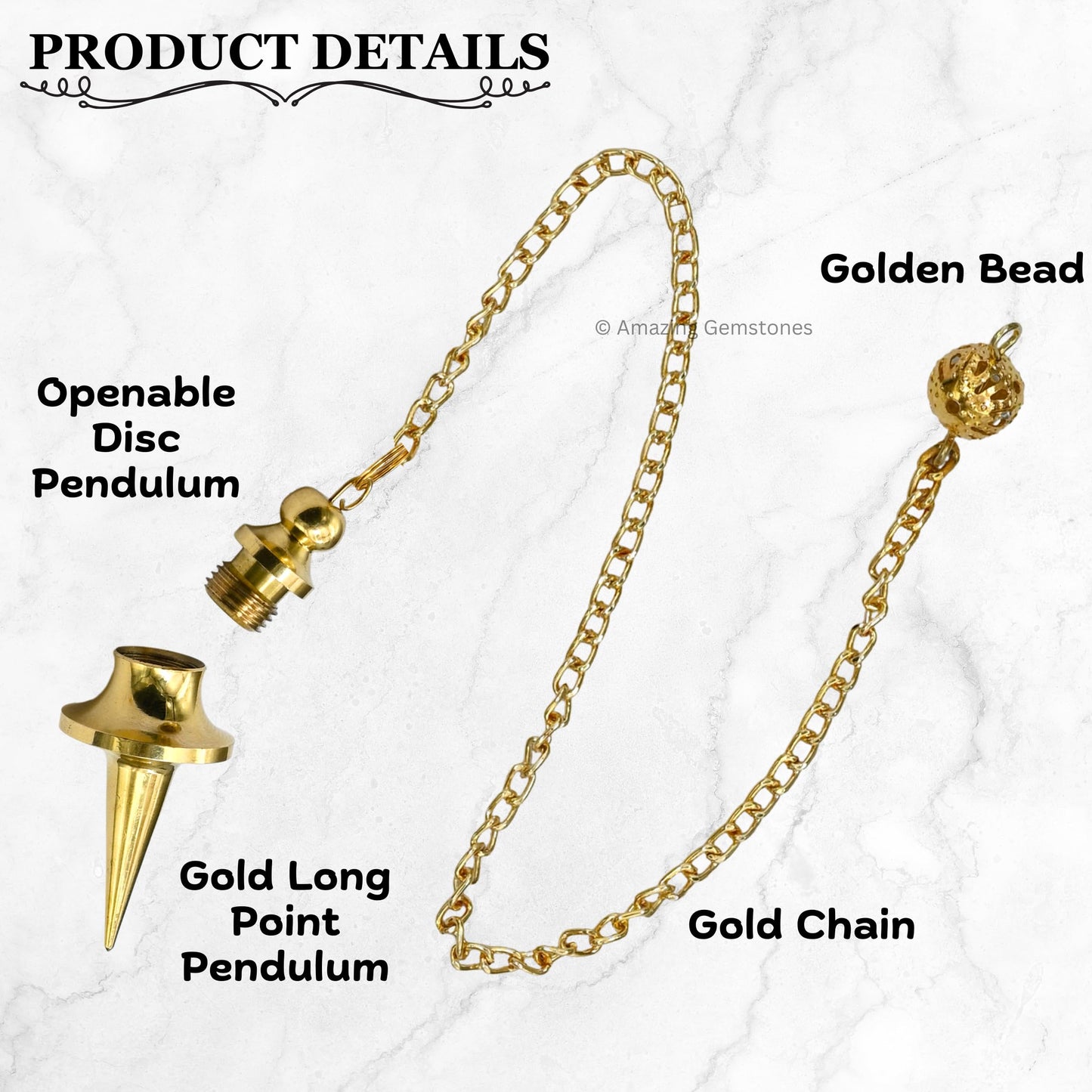 Amazing Gemstone Healing Metal Pendulums for Divination, Gold Long Point with Disc Steel Copper Pendulum High Energy Pendulo de Bronce Pendulos de Mesa MP100