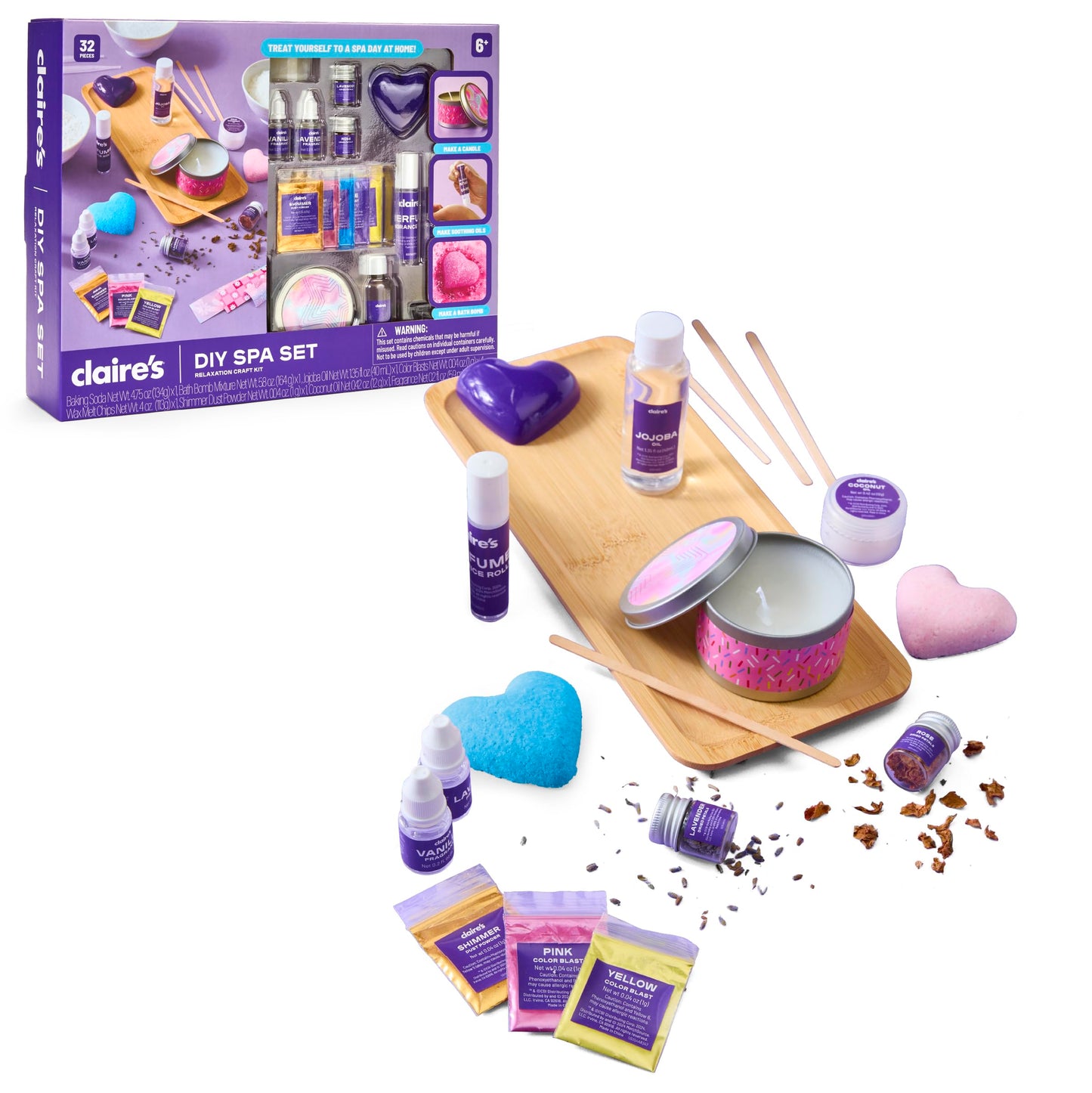 Claire’s DIY Bath Bomb & Scented Candle Making Set, 32-Piece Spa Craft Kit, Make Your Own Soothing Oils & Perfume Fragrance, Kids Toys, Science Beauty Project Activity, Arts & Crafts Gift for Ages 6+