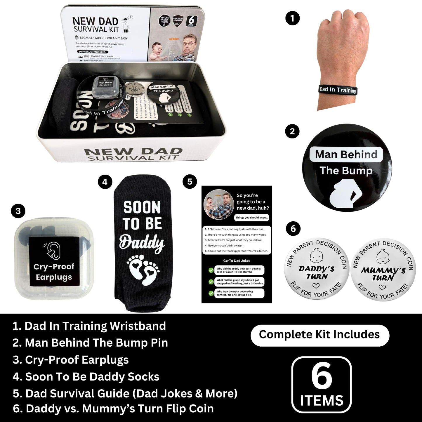 Funny New Dad Gift for First Time Parents | Unique Pregnancy Present for Expecting Fathers to Be | Best New Father Present for Gender Reveal or Baby Shower | Includes Socks, Decision Coin & More