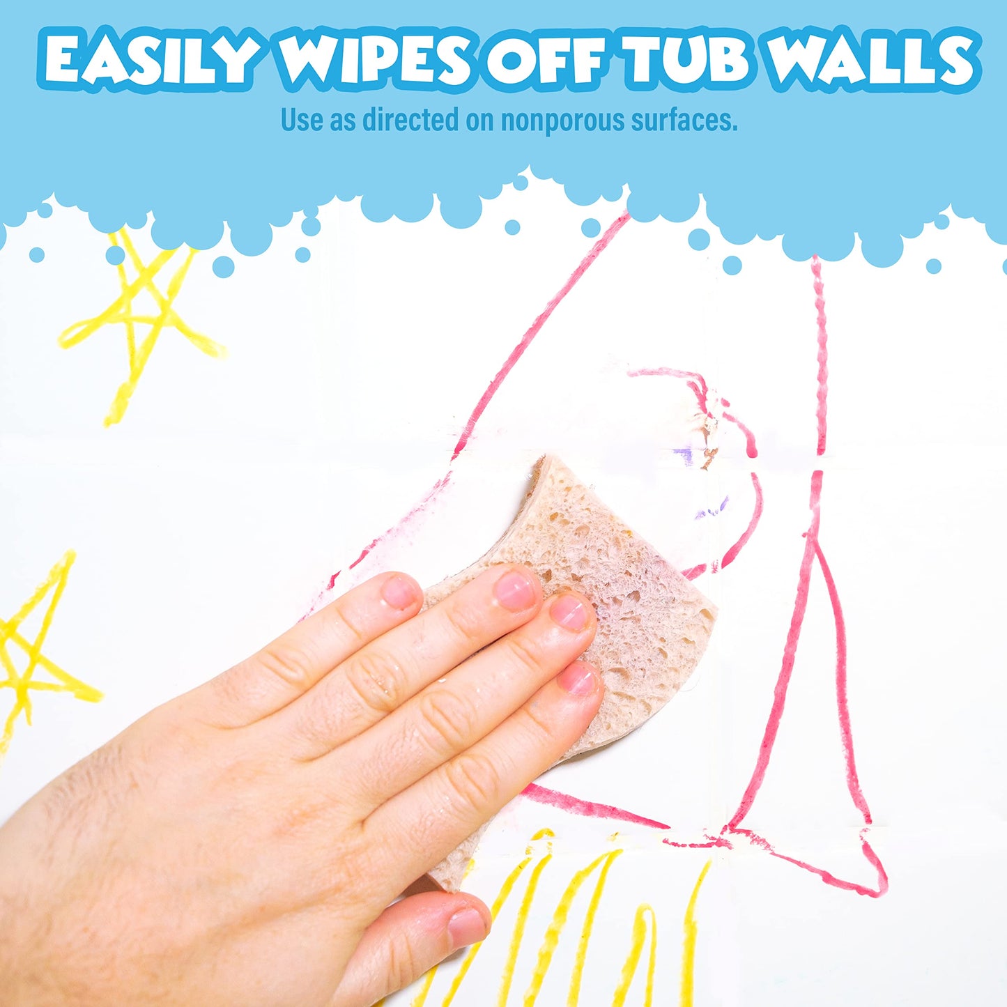 Tub Works® Smooth™ Bath Crayons Bath Toy, 24 Pack | Nontoxic, Washable Bath Crayons for Toddlers & Kids | Unique Formula Draws Smoothly & Vividly on Wet & Dry Tub Walls | Hexagon Grip Bathtub Crayons