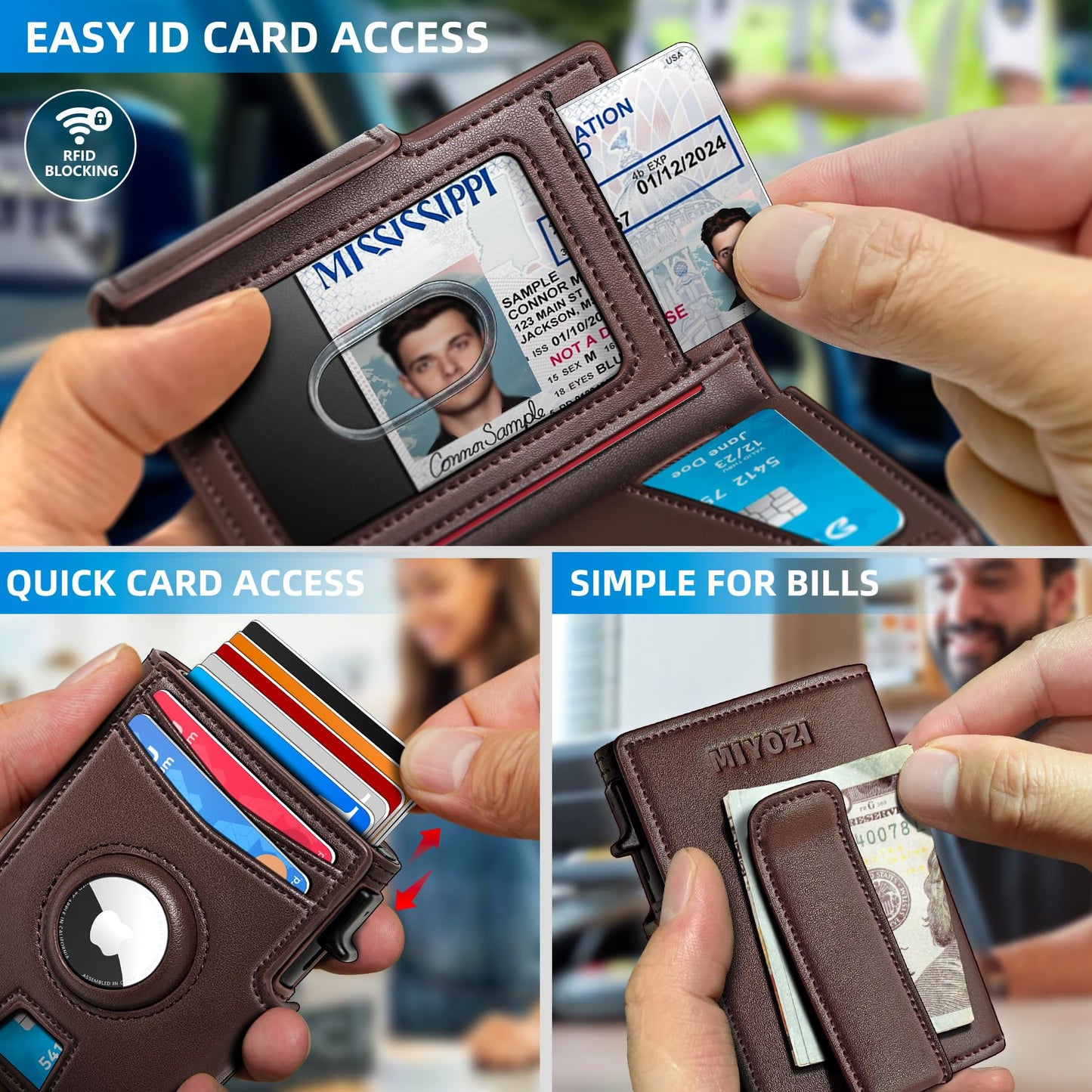 miyozi Airtag Wallet for Men,with Money Clip 10 Cards Metal Case Smart Slim Pop Up Credit Card Holder Flip with Magnetic Closure RFID Blocking wallet with Gift Box