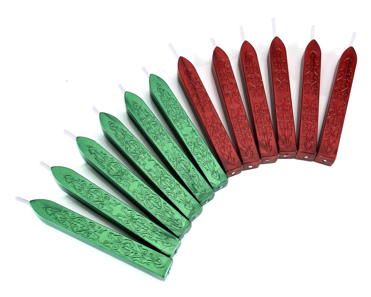 Yoption 12 Pcs Sealing Wax Sticks with Wicks, Antique Metallic Green Red Totem Fire Manuscript Seal Wax for Wax Seal Stamp (Metallic Green+Metallic Red)