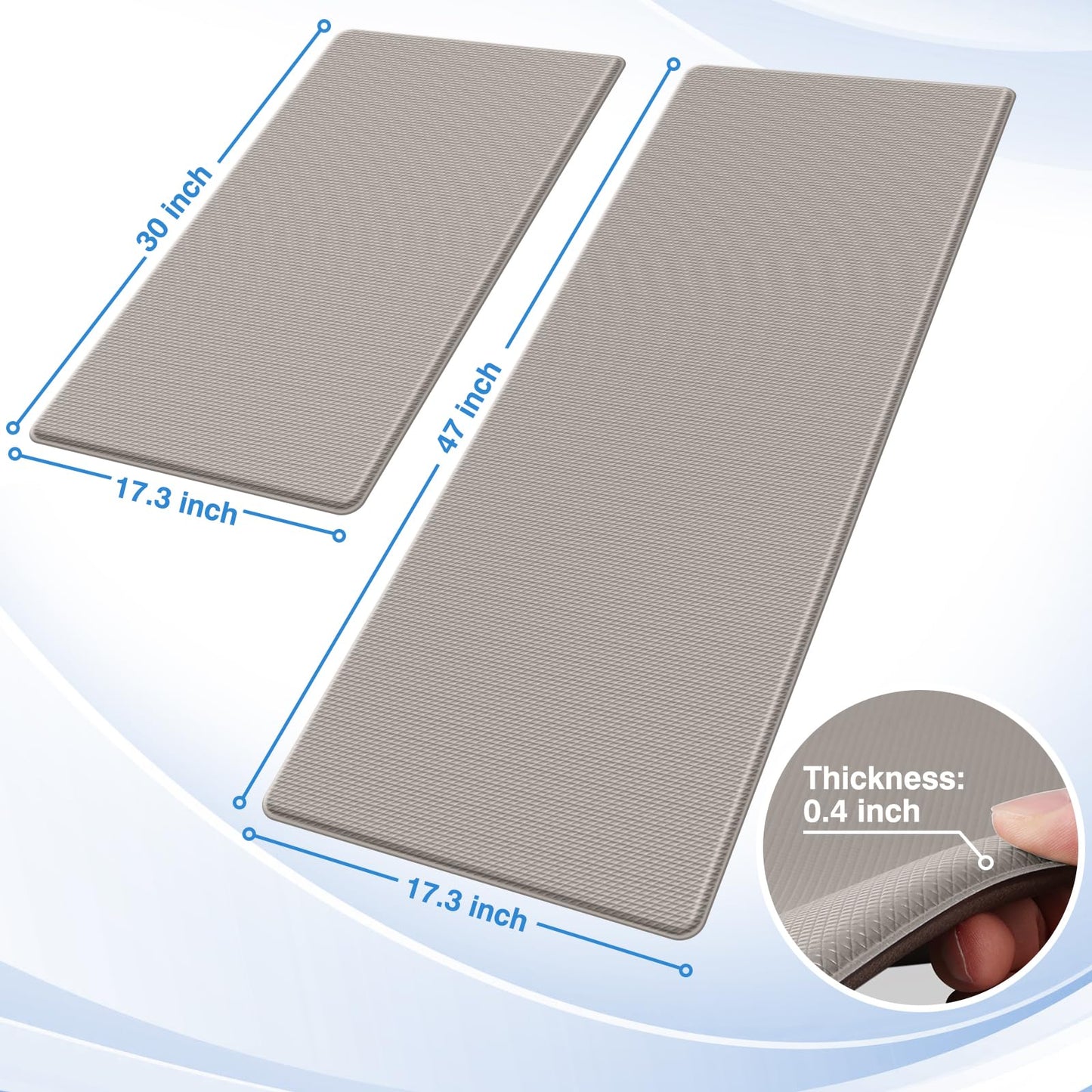 StepRite Kitchen Mats, 2PCS Kitchen Rugs, Cushioned Anti Fatigue Kitchen Mats for Floor, Non-Slip Standing Desk Mat, Waterproof Kitchen Rug Set for Kitchen, Floor, Office, 17.3"x30"+17.3"x47", Khaki