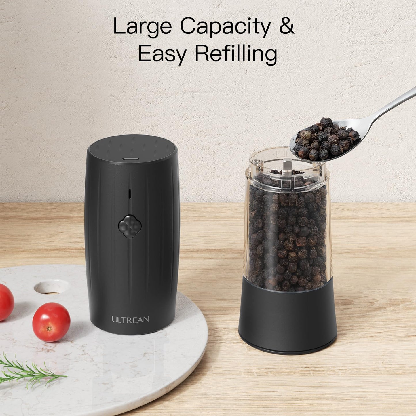 Ultrean Electric Salt and Pepper Grinder Set, USB-C Rechargeable, Salt and Pepper Shakers Spice Mill with 6 Adjustable Coarseness LED Light, Kitchen Appliances for HouseWarming Gifts