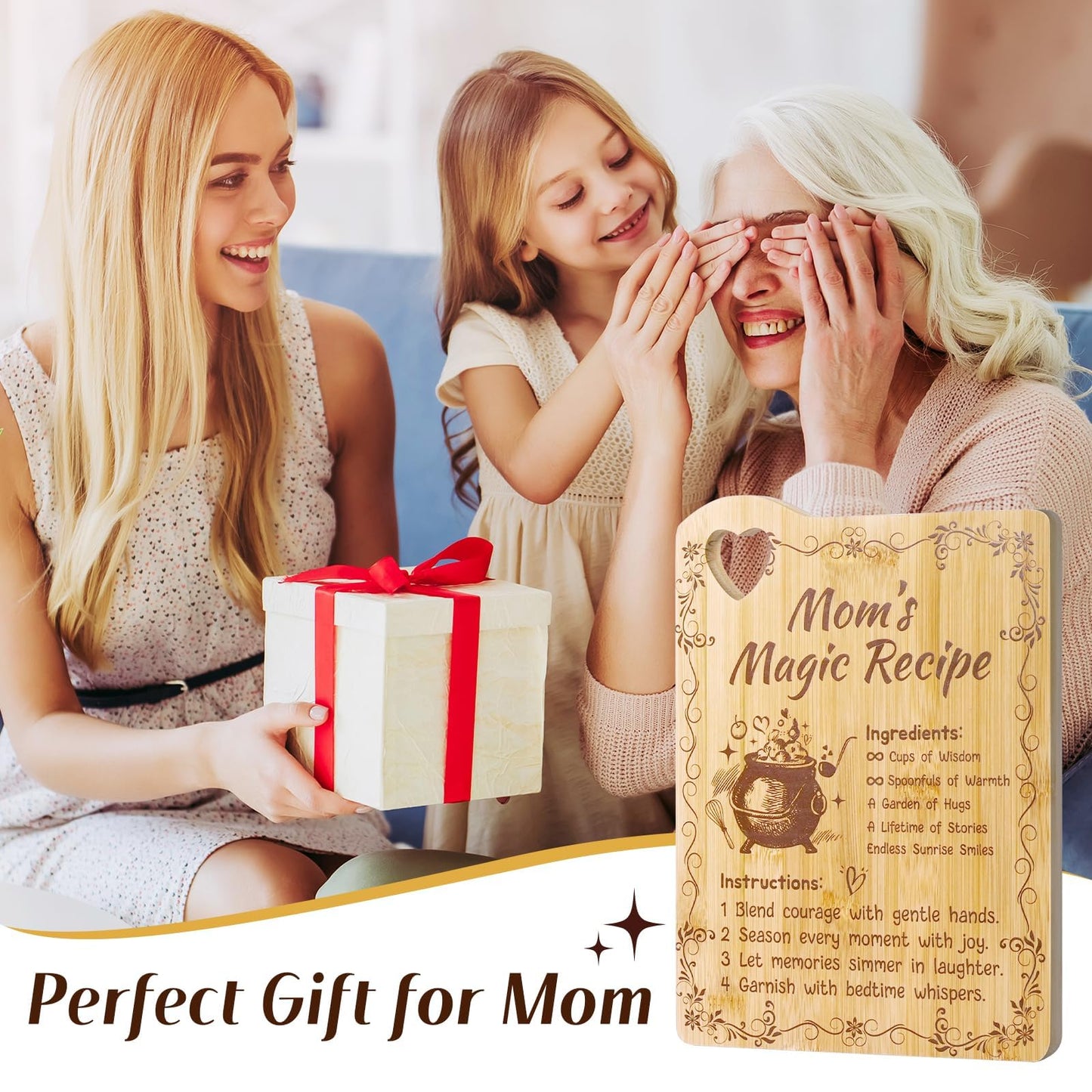 Mothers Day Gifts for Mom - Personalized Engraved Bamboo Cutting Board Set Gifts for Mama from Daughter,Cute Cutting Board Utensil Set Kitchen Decor,Mothers Day Kitchen Gadgets,Birthday Gift for Women