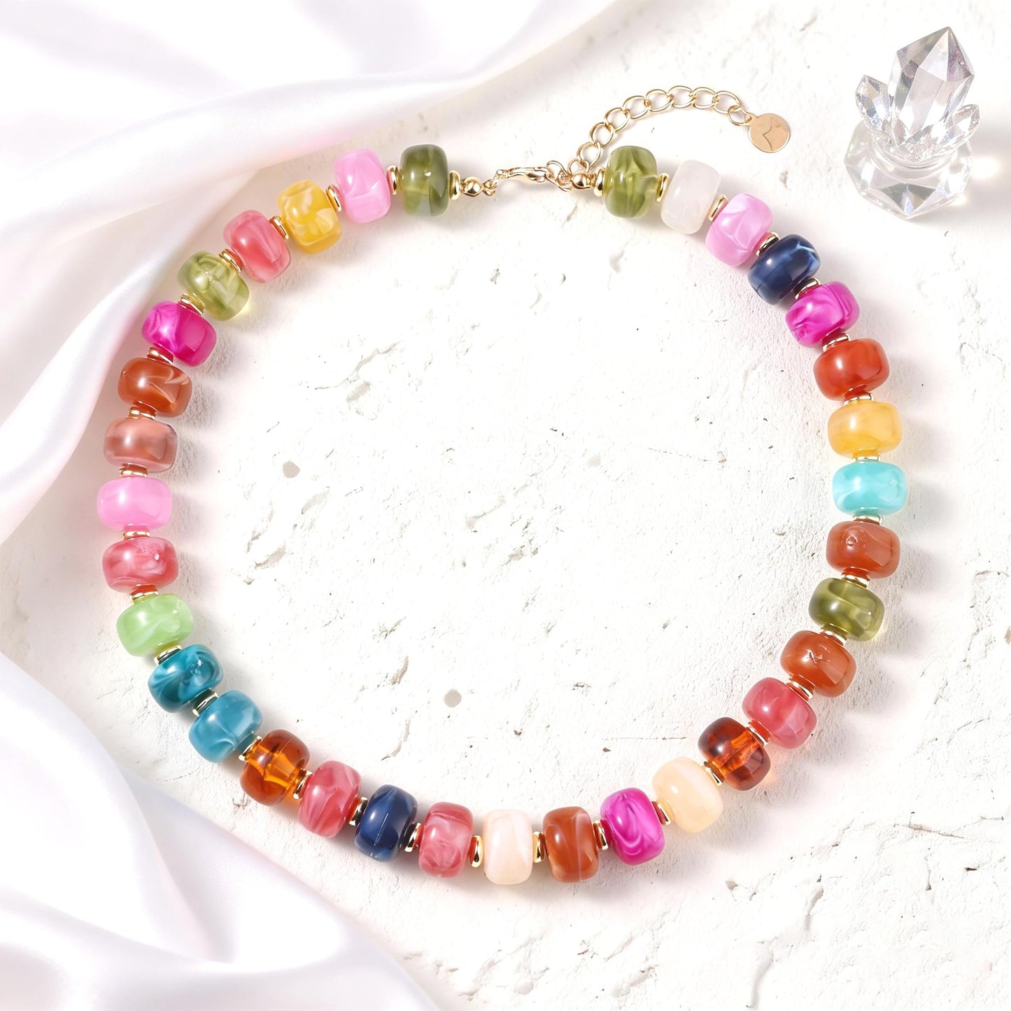 Zhuozatrfa Colorful Beaded Necklace for Women Unique Resin Beads Choker Necklaces Boho Statement Chunky Necklace Summer Vacation Jewelry
