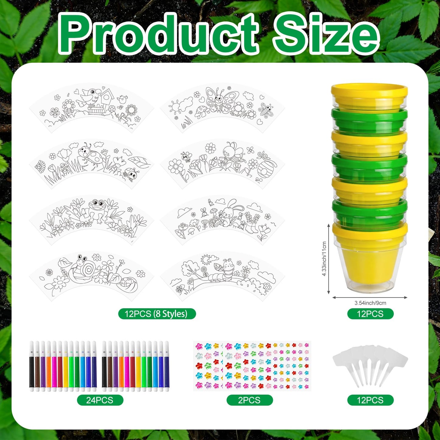 Cinrobiye 12 Set Garden Pot Craft Kit, DIY Paintable Flower Pots Bulk Small Planter Kit with Stickers Plant Labels for Spring Gardening Activities Party Craft Supplies