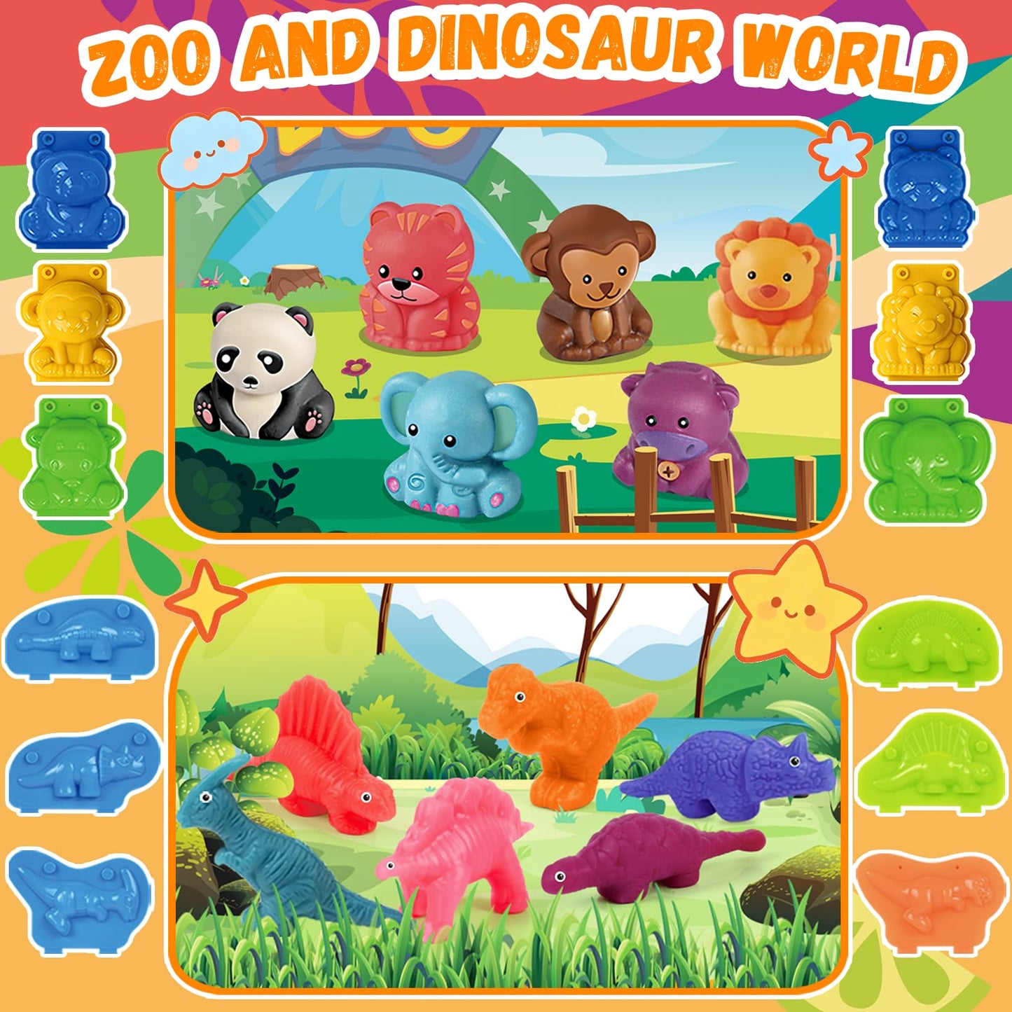 31 Pcs Dough Tools, Dough Play Tools Set + Kitchen Spaghetti Maker Machine Clay and Dough Accessories with Rolling Pins, Clay Cutters, Safety Scissors, 3D Dino & Animal & Fruit Molds