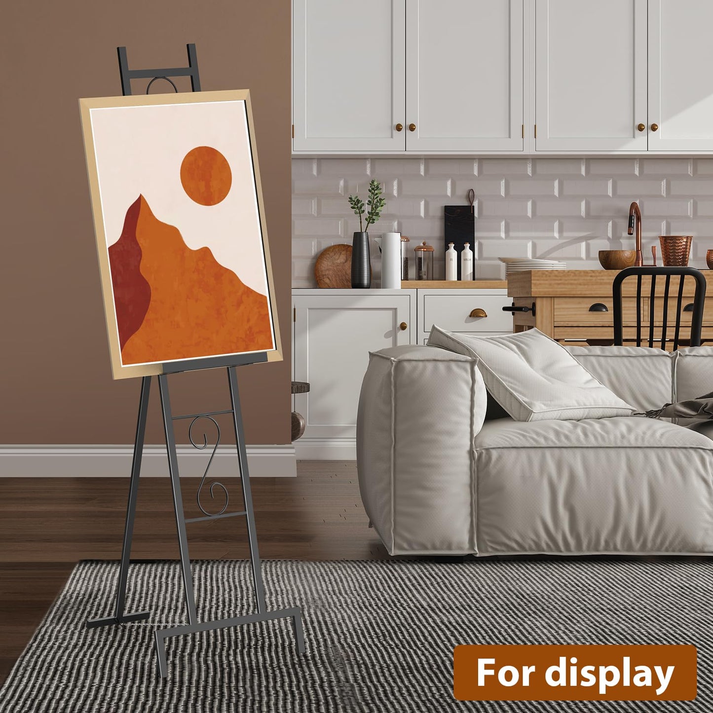 2 Pack Easel Stand for Sign, Metal Easels with Chain Support, Adjustable Free Standing Painting Rack for Display, Poster Picture, Wedding Sign,17" x 17" x 58", Black