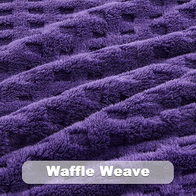 NEWCOSPLAY Super Soft Queen Blanket Purple Premium Silky Flannel Fleece 3D Waffle Checkered Lightweight Bed Blanket All Season Use (Dark Purple, Queen(90"x90"))
