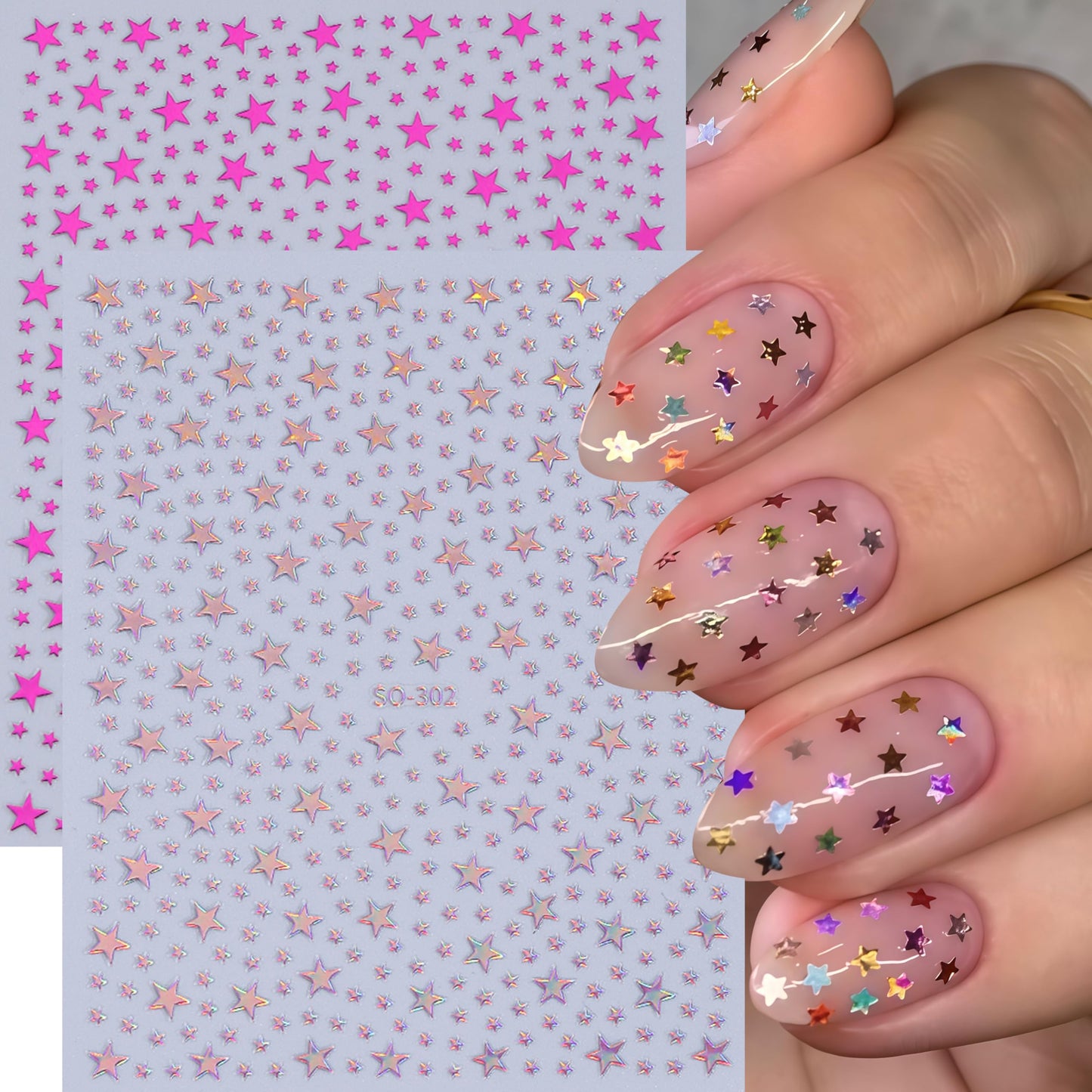 8pcs Stars Nail Art Stickers 3D Self Adhesive Stars Nail Decals Red White Gold Silver Blue Black Star Designs Nail Sticker Mini Stars 4th of July Nail Design Star Nail Supplies for Women Manicure DIY