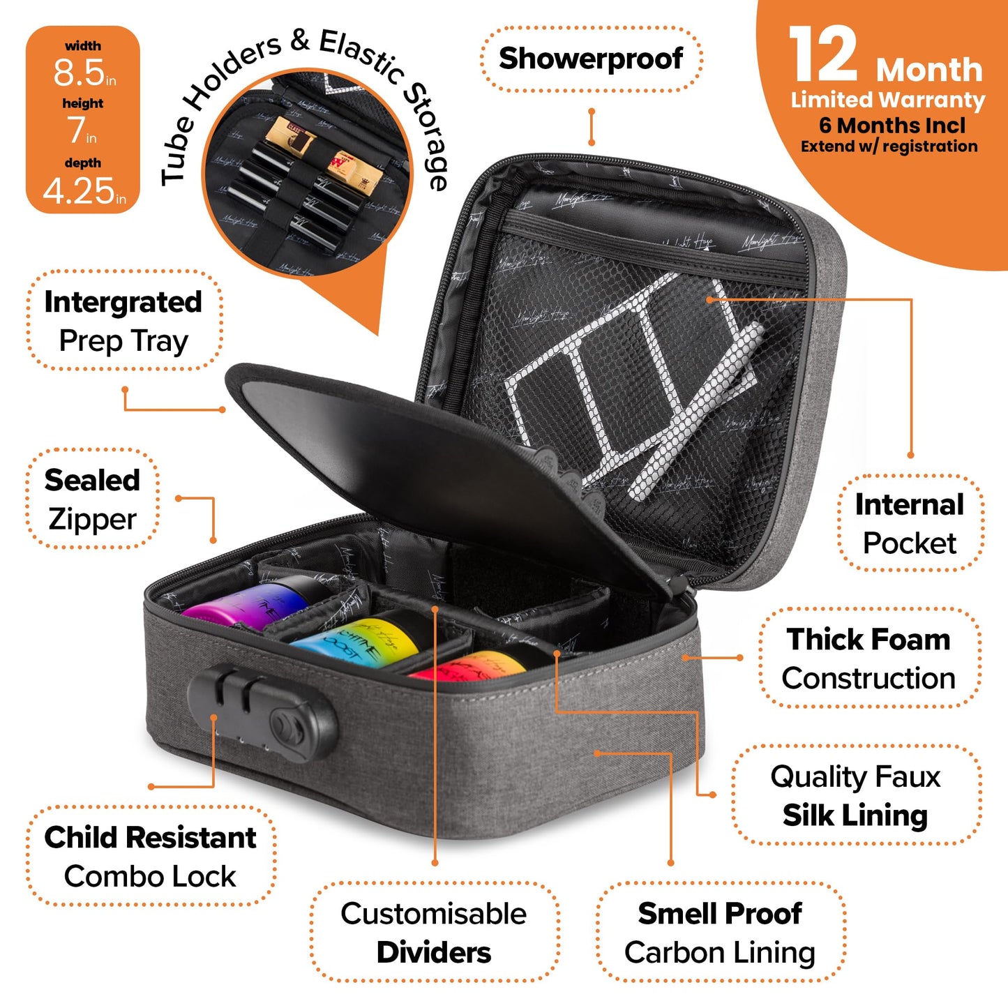 Moonlight Haze Smell Proof Bag With Activated Carbon Lining And Accessories - Smell Proof Box Gift Set With 3 Child Resistant Glass Jars And 3 Storage Tubes. Gift For Men And Women.