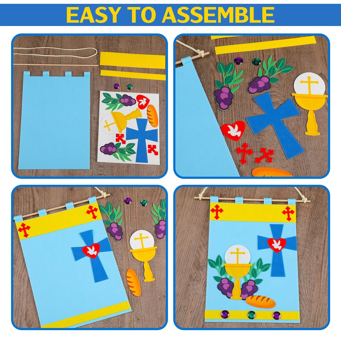 SmoothNovelty 48 Set First Communion Banner Kit Holy 1st Communion Banner Craft Felt First Eucharist Decorations Church School Catholic Crafts Bulk for Kids DIY Craft Pew Decor Supplies