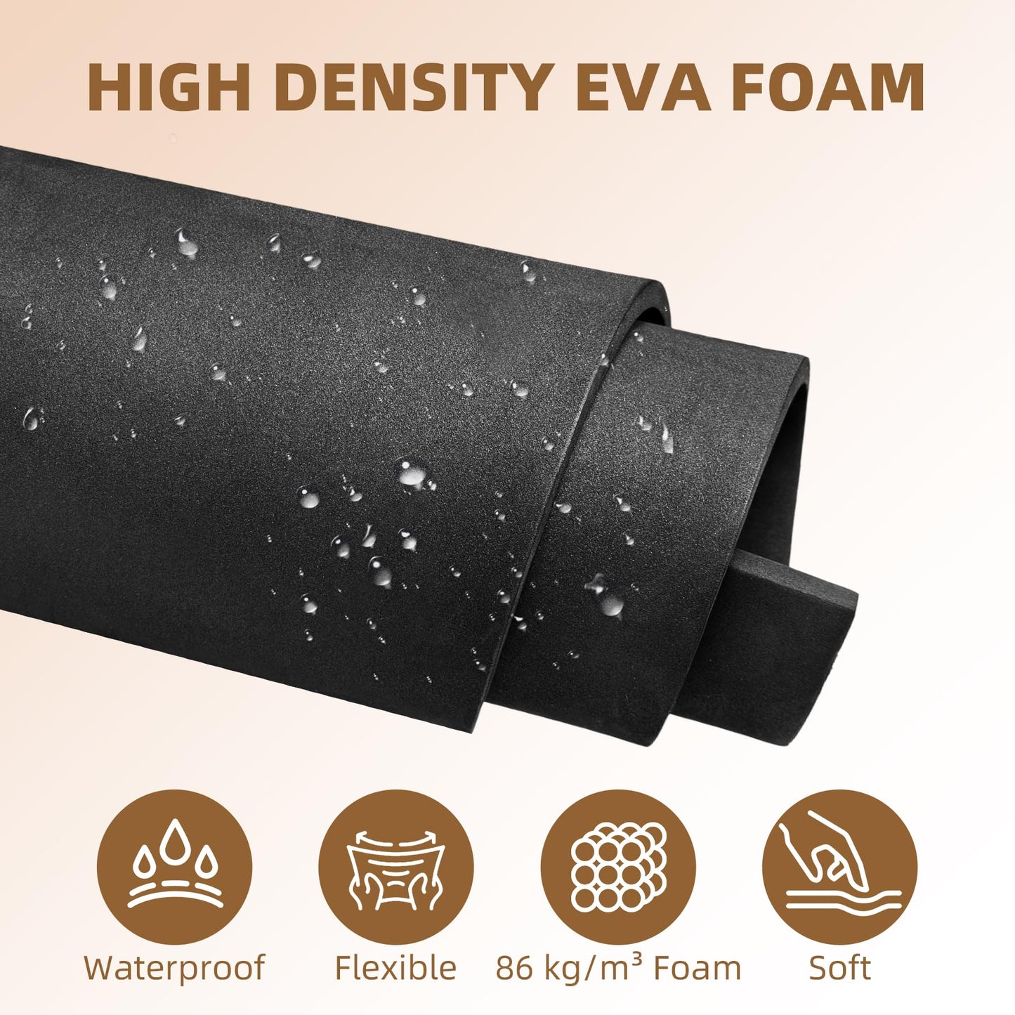 39"x15" EVA Foam Roll, 86 kg/m3 High Density 6MM Thick Foam Sheets, Flexible & Easy to Cut Ideal Material for Cosplay Supplies, DIY Projects, Drawer Mat, Crafts and Arts（1Pack Black)
