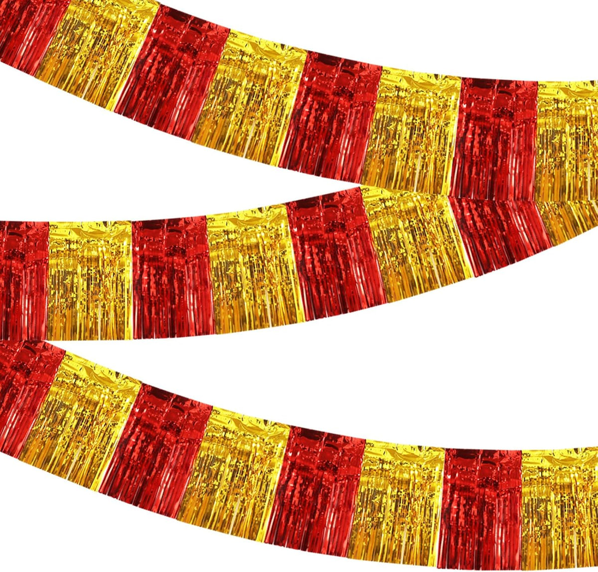 BEISHIDA 3 Packs Metallic Foil Fringe Garland Red Gold Wall Hanging Tinsel Fringe Banners for Car Floats Bridal Shower Wedding Birthday Easter Graduation Holiday Party Decoration(30 Feet)