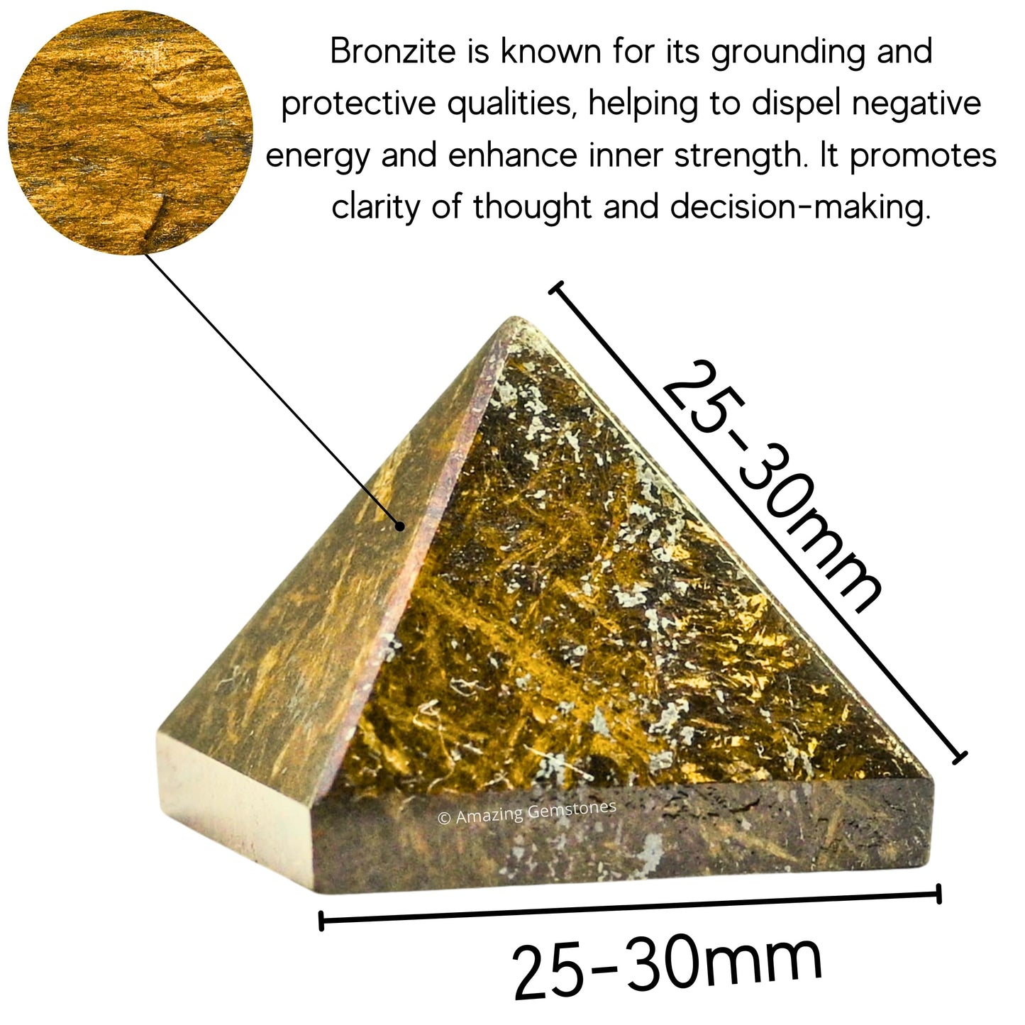 Amazing Gemstone Bronzite Pyramid Crystal Healing Stones - 1" Great Pyramid Figurine of Natural Stone Pyramid for Meditation, Reiki, Chakra Balancing and Crystal Pyramids Grid