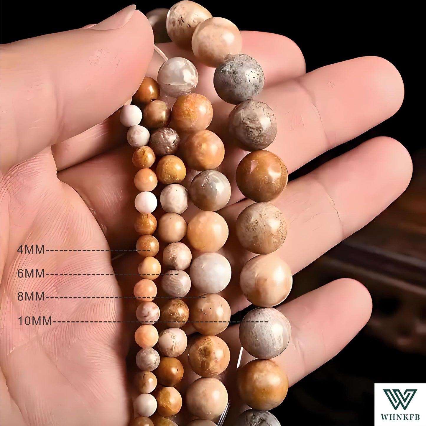 WHNKFB 8mm 50PCS Natural Chrysanthemum Stone Round Beads, Floral Pattern Loose Gemstone Beads for Jewelry Making Craft - 4mm 6mm 8mm 10mm Options with Free Elastic Cord
