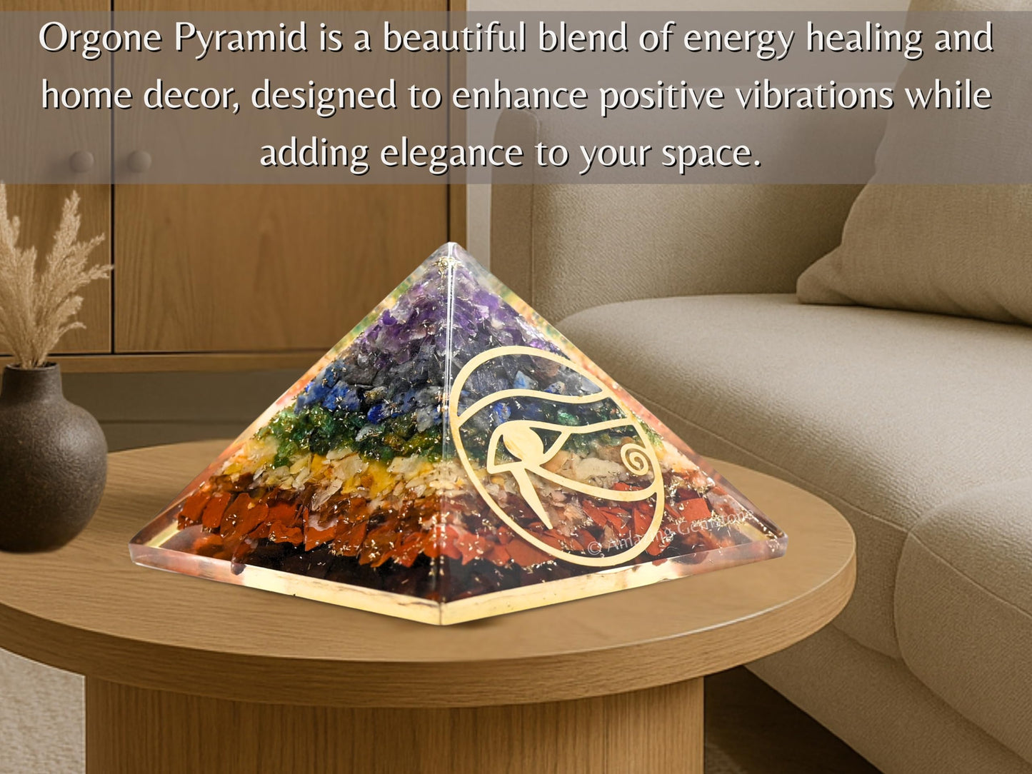 Amazing Gemstone Large Orgone Pyramid | Natural Chakra Pyramid Crystal | Eye of Horus Orgonite Pyramid | Organ Pyramids Positive Energy Healing