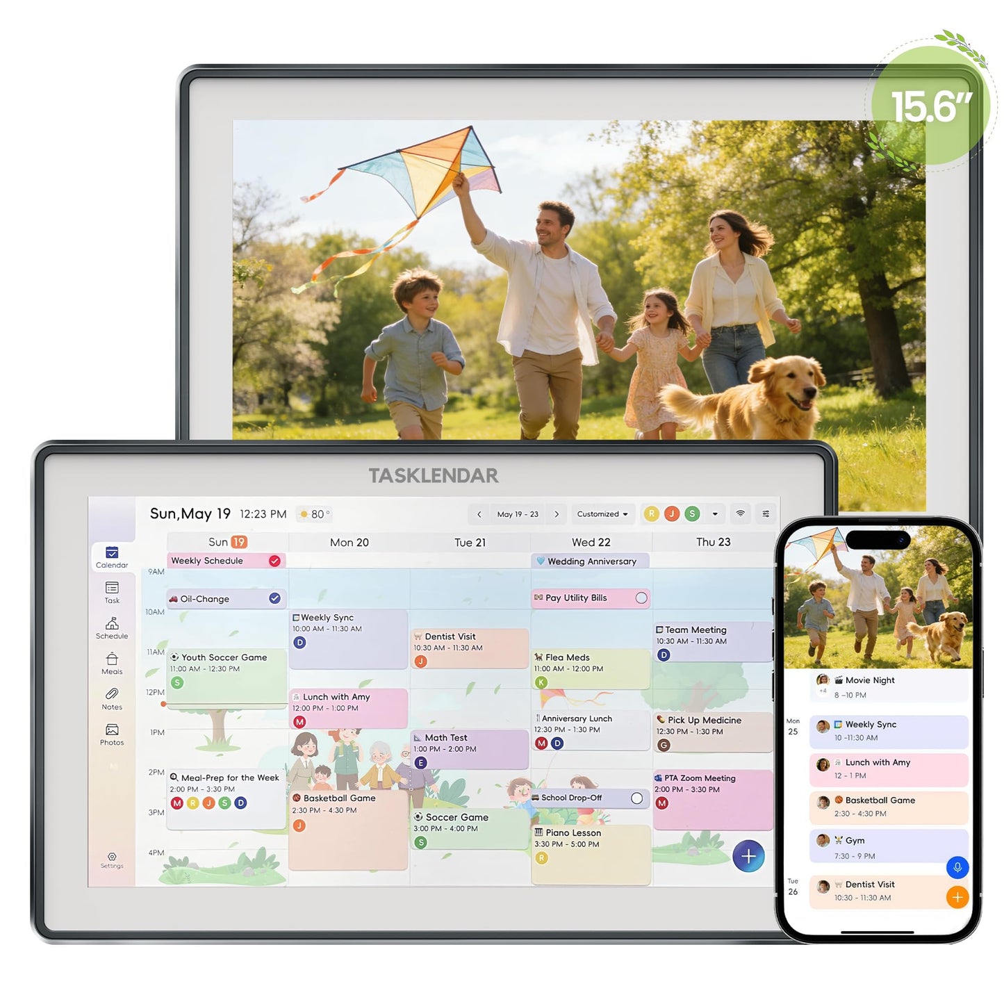 TASKLENDAR 15.6’’ Digital Calendar Frame Wall Touchscreen Electronic Calendar, Smart Family Planner for Schedule, Chore Chart & Meals Task Organizer, Digital Photo Display, Wall & Desk Mountable, Gray