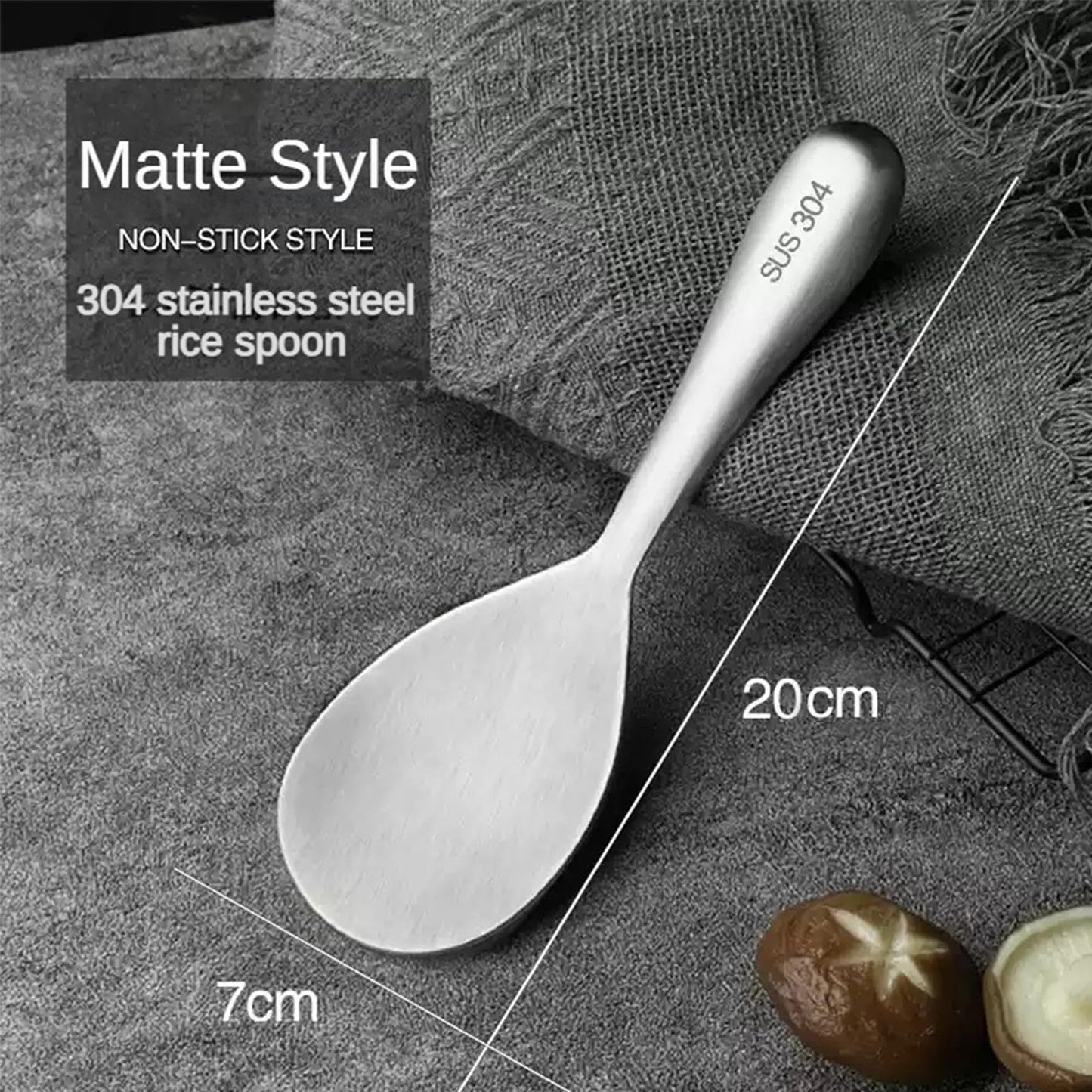 Comicfs 2Pcs Rice Spoon Paddle 304 Stainless Steel Rice Paddle Spoon Nonstick Rice Spatula Rice Scooper Metal Spoons Rice Cooker Spoons Food for Mixing Serving Draining Scooping Scraping (Matte)