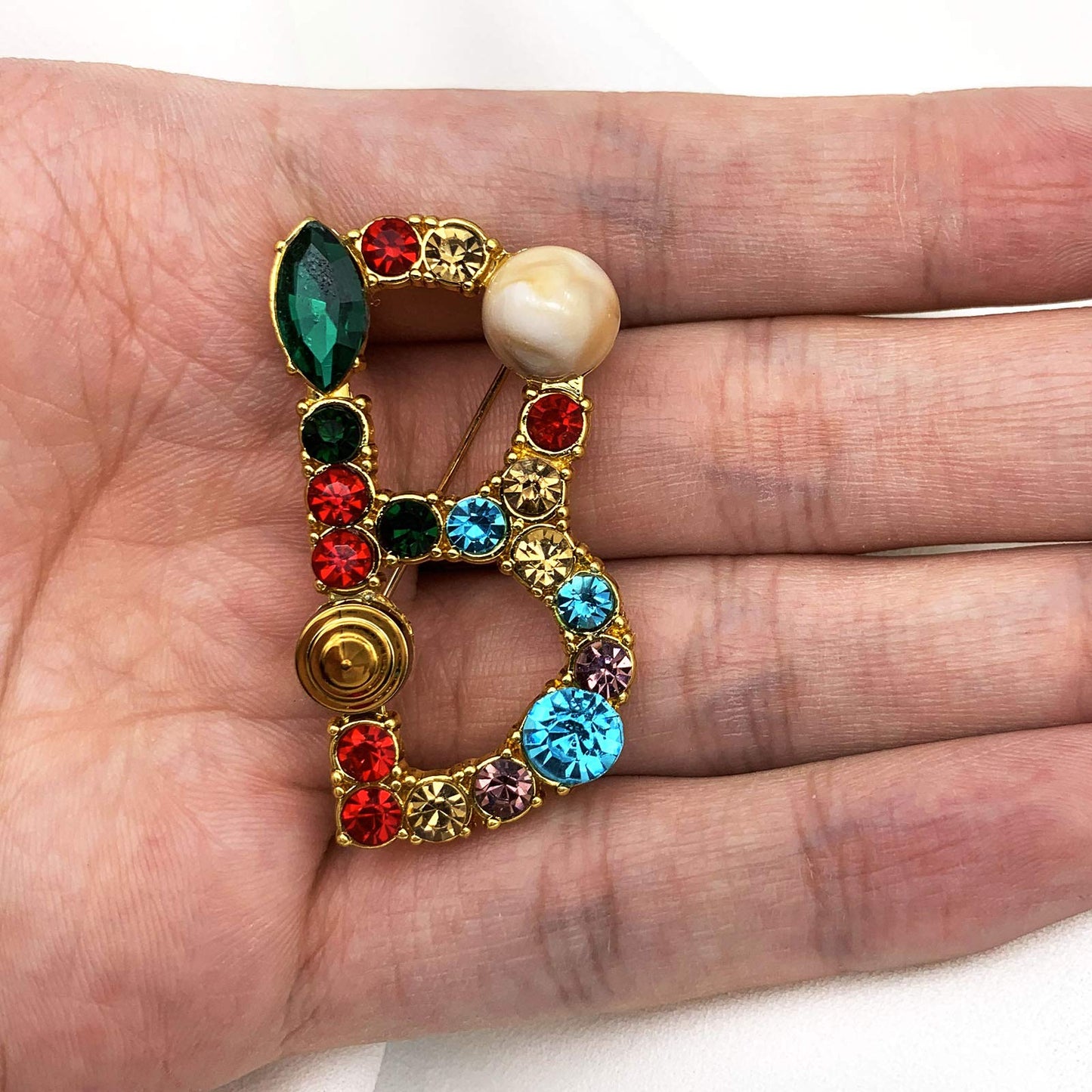 XGALBLA Letters B Plated Metal Stone Clear Colorful Crystal Lapel Pin Brooches Collar(Gold Tone)