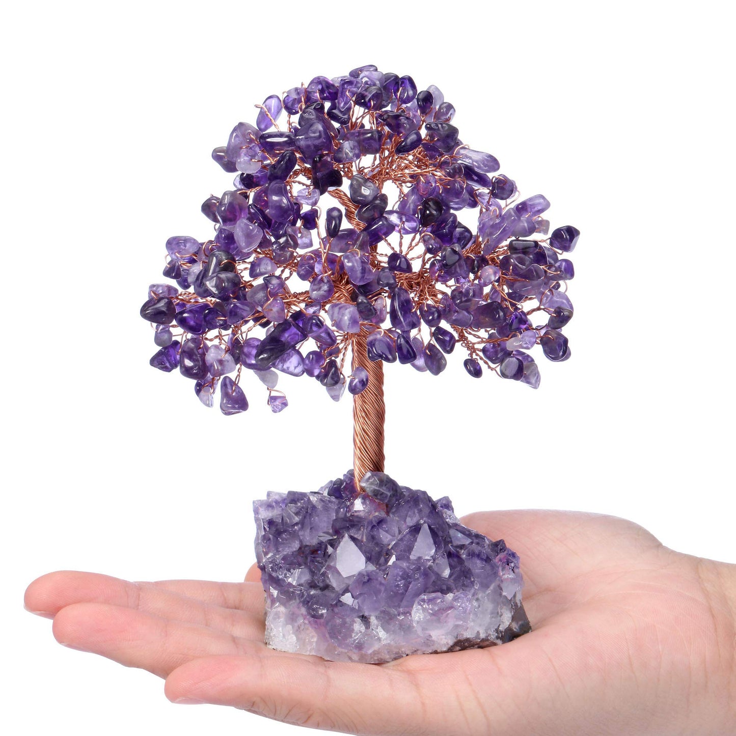 Jovivi Natural Amethyst Healing Crystal Money Tree on Amethyst Cluster Geode Druzy Base Feng Shui Crystals for Home Office Desk Decorations, Wealth, Good Luck