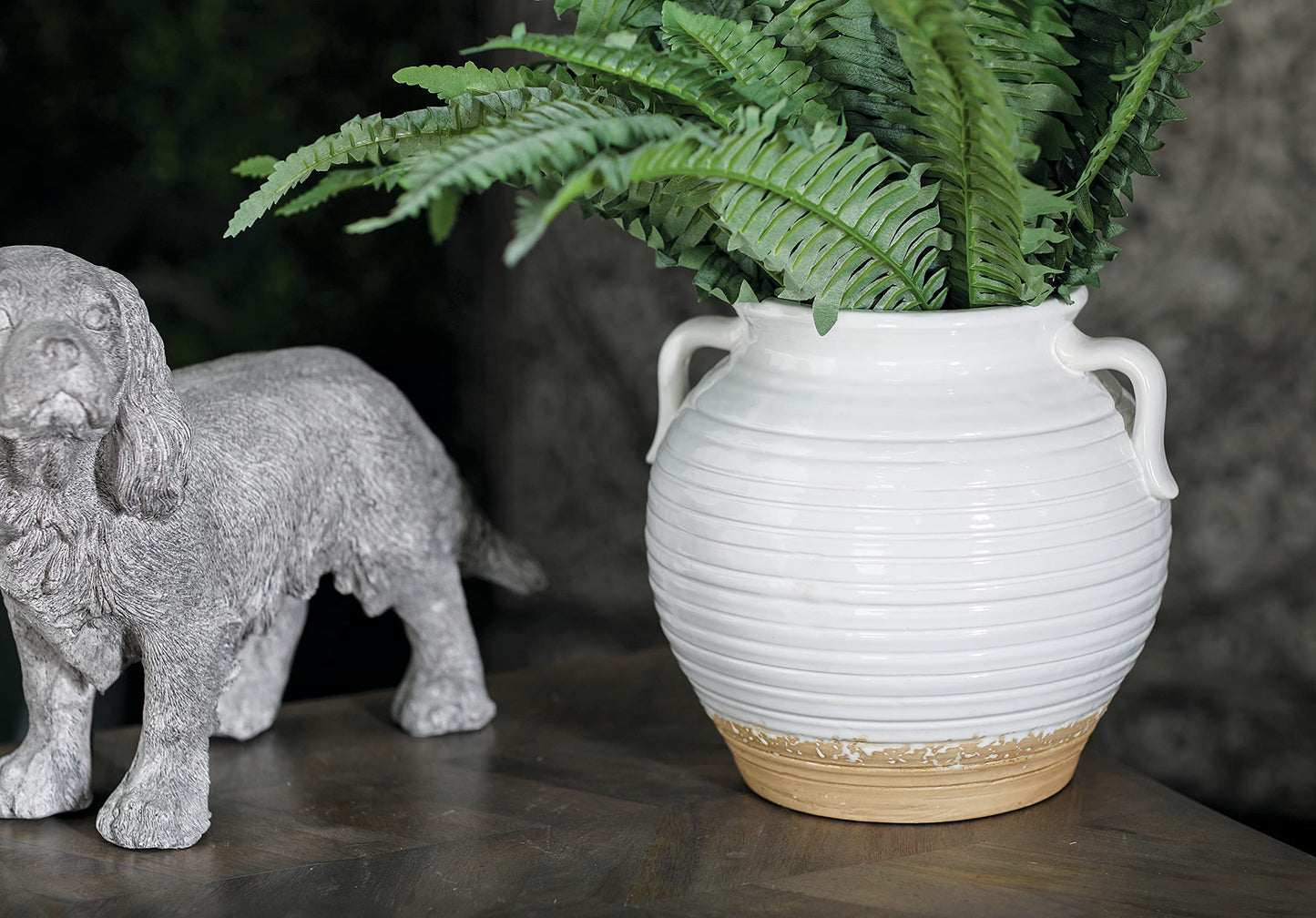 Deco 79 Ceramic Indoor/Outdoor Small Planter Pot with Handles, 9" x 8" x 10", White