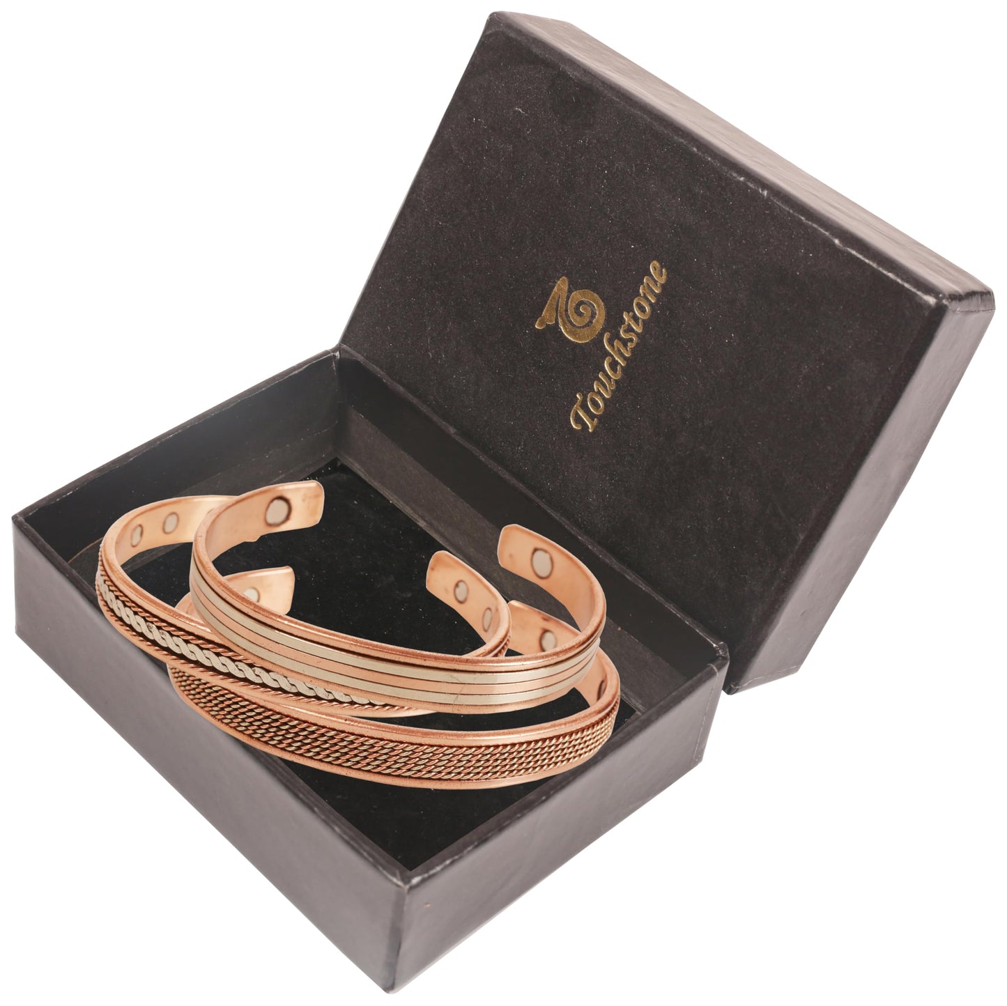 Touchstone copper bracelets | gift for men women |adjustable 100% pure solid real magnetic jewelry | handmade bracelet set combo | rope braided tibetan bangles. Set of 3 different designs