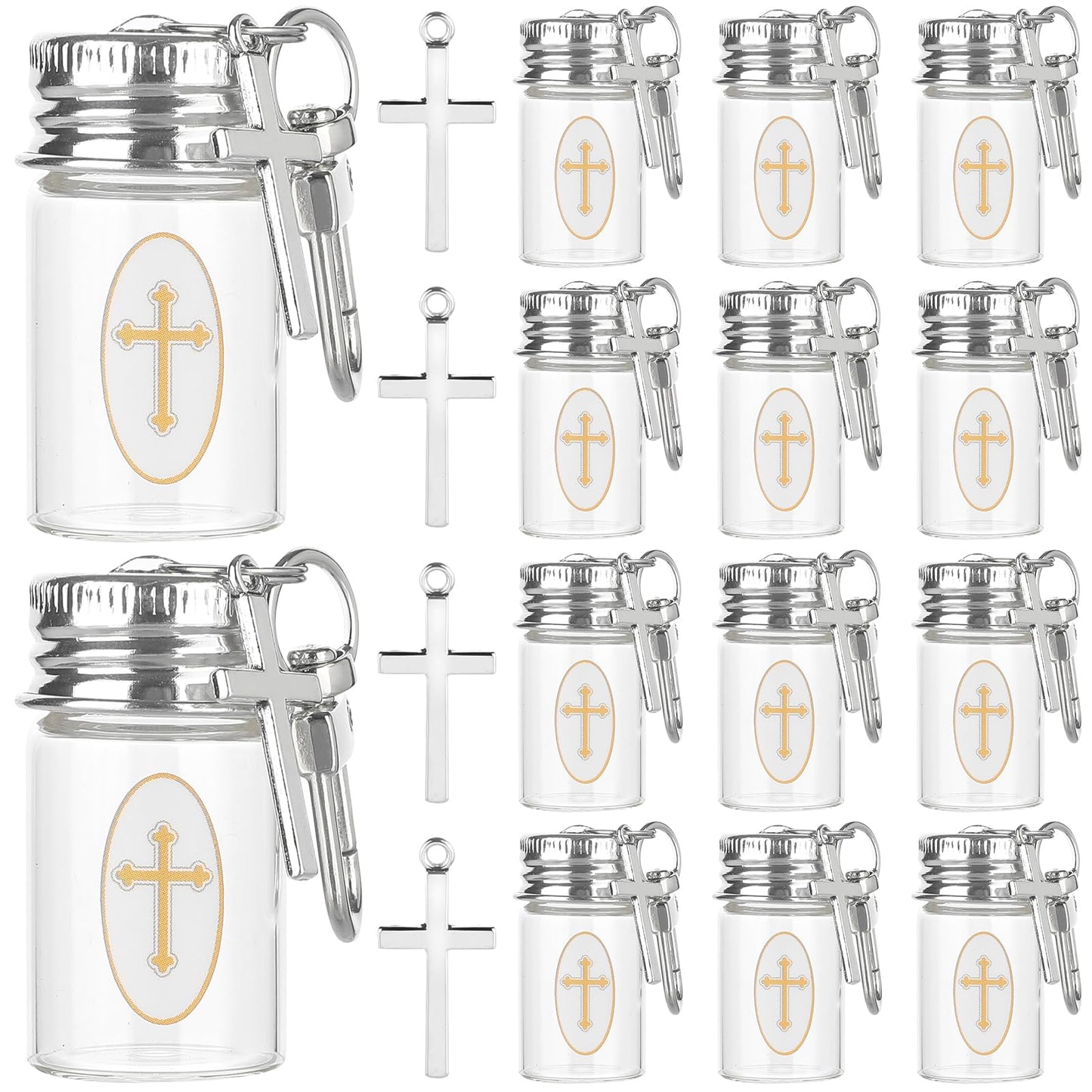 HCEWSBFD 36Sets Holy water Bottles Catholic Clear Holy water Container 7ml Agua Bendita with Holy Water Keychain Vial Crucifix and Sticker for Christian First Communion Gift Church Wedding Baptism