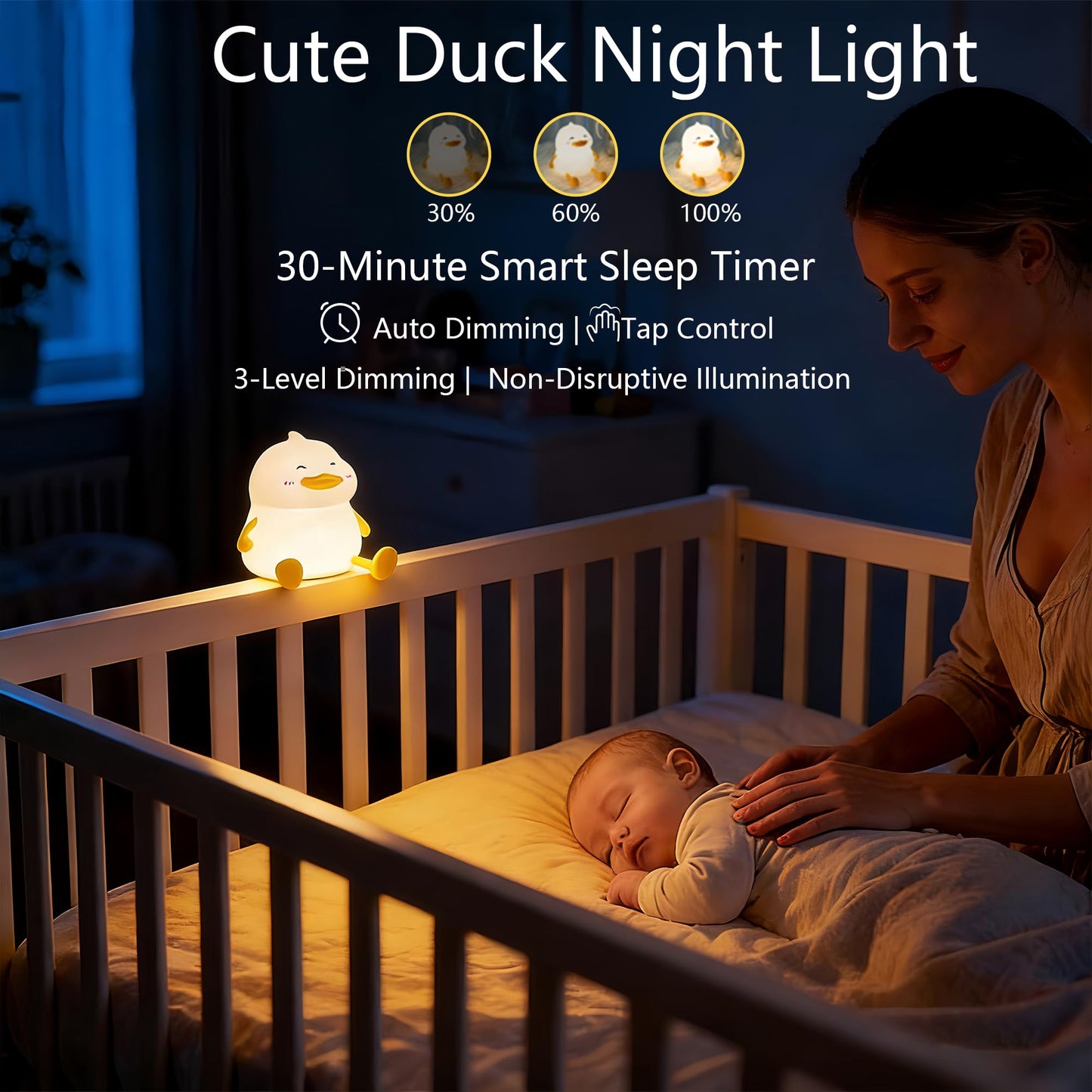 Duck Night Light for Kids, Cute Silicone Animal Nursery Lamp, 3 Level Dimmable Rechargeable LED Nightlight, BPA Free Food Grade Silicone, Eye Caring Soft Warm Light for Baby Toddler Breastfeeding
