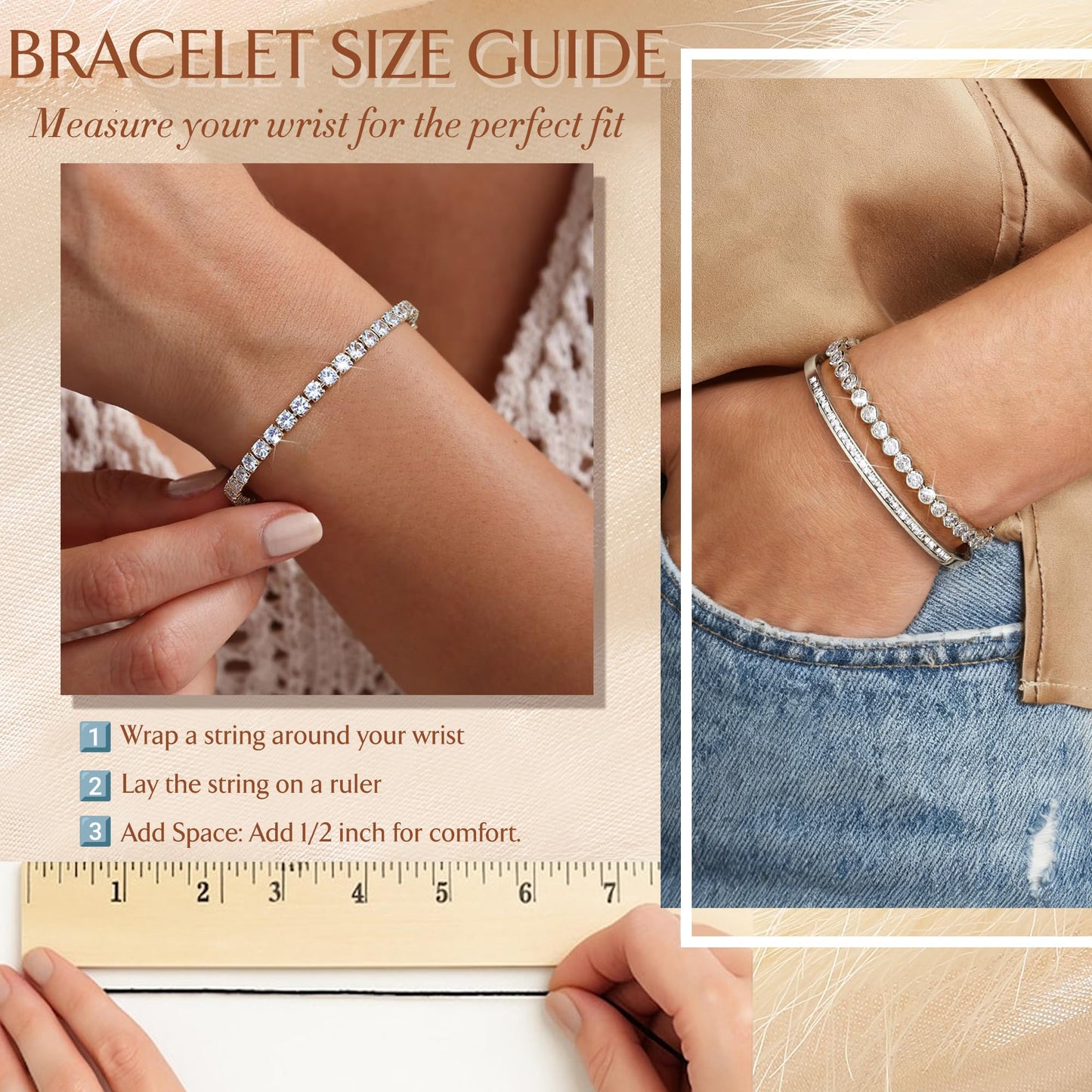 YADOCA Tennis Bracelets for Women Bangle Bracelet Set Silver Bracelets for Women Stackable Cubic Zirconia CZ Diamond Bracelets Stack Wedding Jewelry for Brides Dainty Gift Sizes 6.5-7.5 Inch 3Pcs