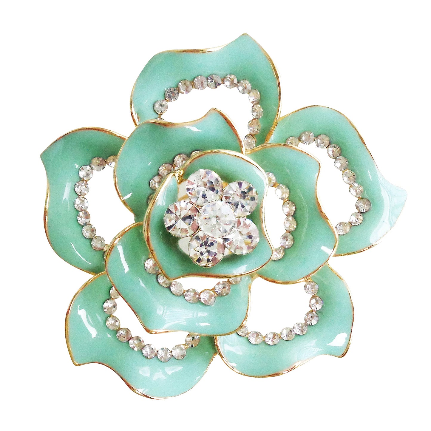 Navachi 18k Gold Plated Clear Crystal Light Green Enamel Flower Az7434b Brooch Pin